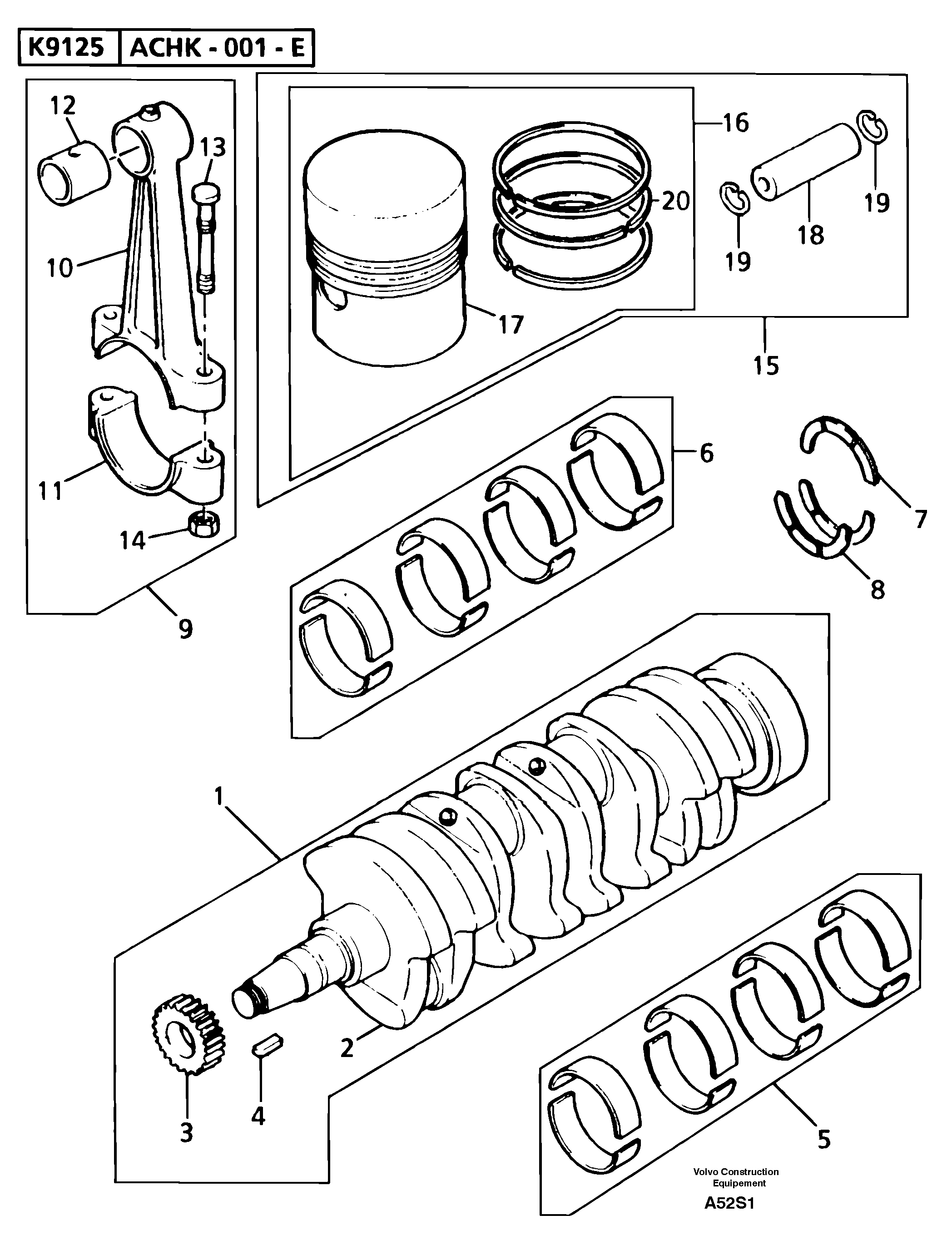 Схема запчастей Volvo EW50 - 101610 Crankshaft , pistons and connecting rods EW50 TYPE 256
