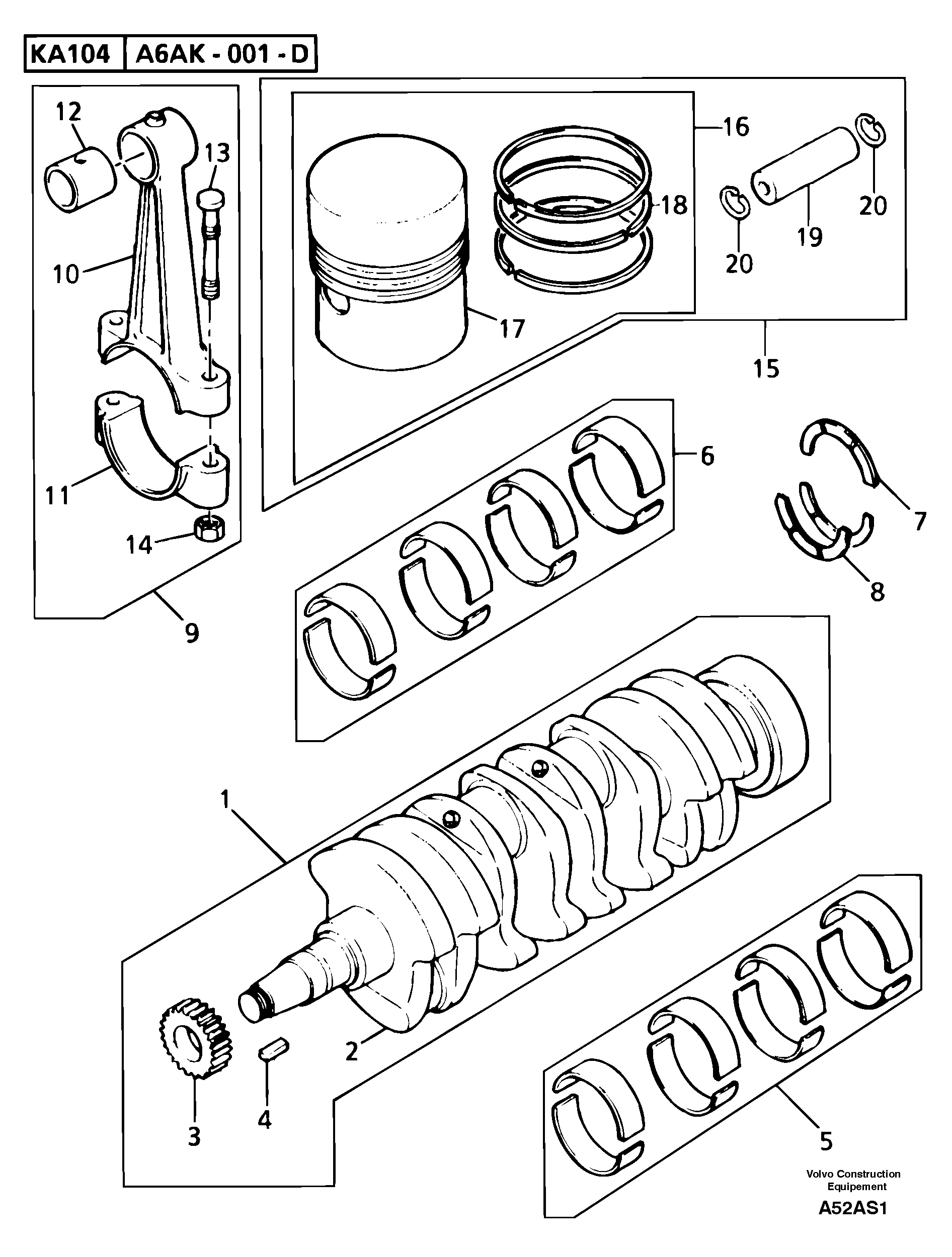 Схема запчастей Volvo EW50 - 101755 Crankshaft , pistons and connecting rods EW50 TYPE 256