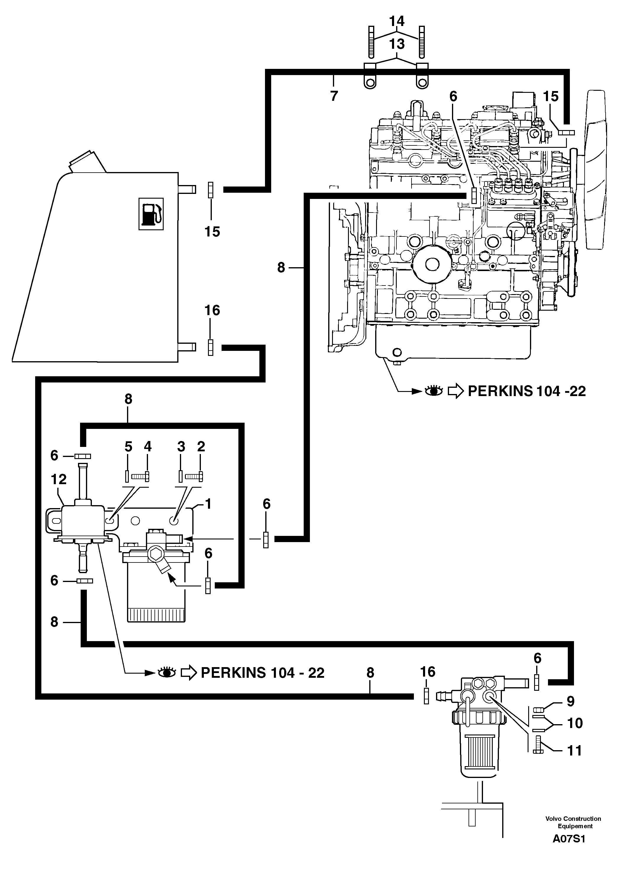 Схема запчастей Volvo EW50 - 104687 Fuel circuit EW50 TYPE 256