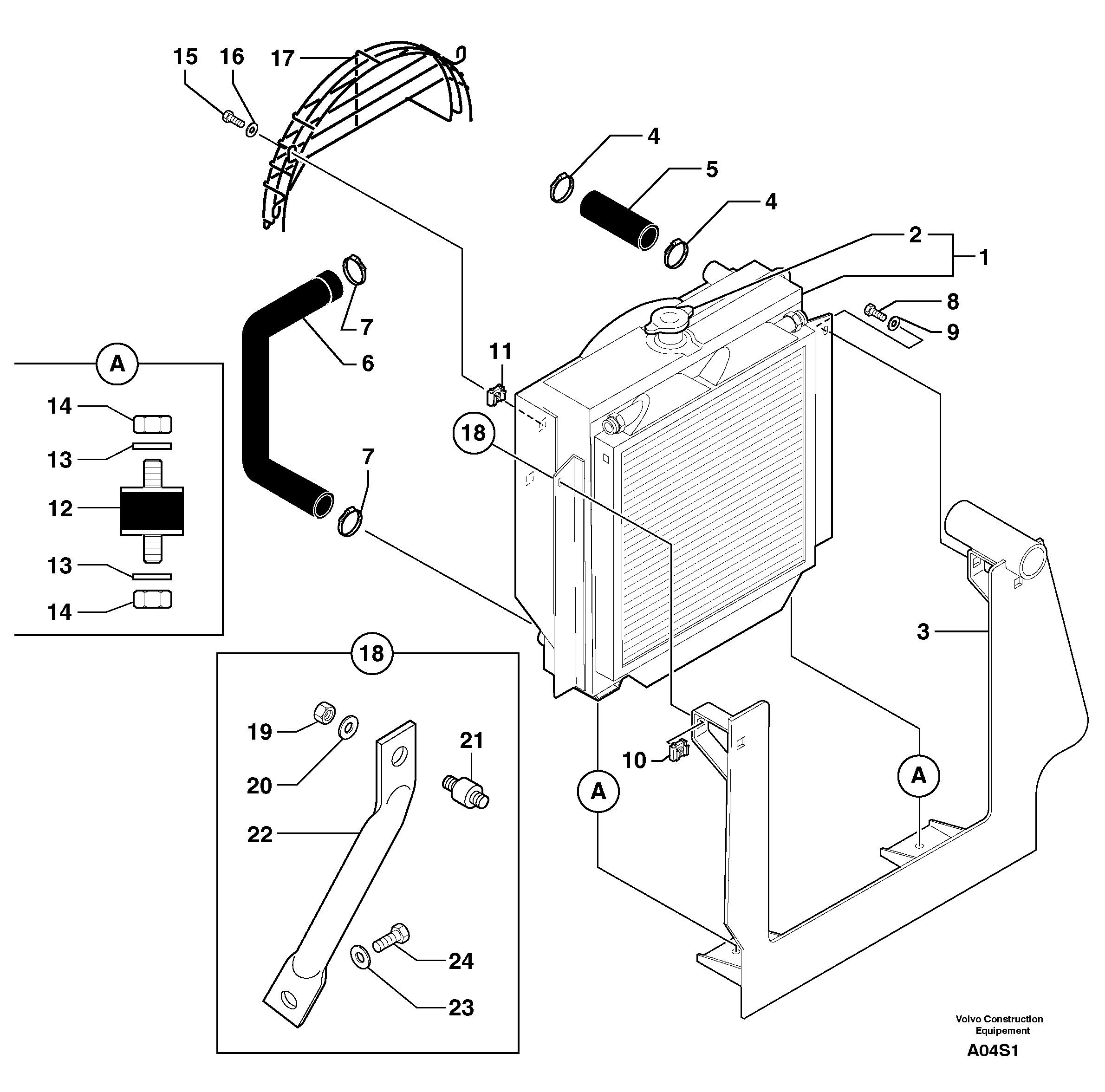 Схема запчастей Volvo EW50 - 101728 Radiator ( water ) / oil cooler EW50 TYPE 256