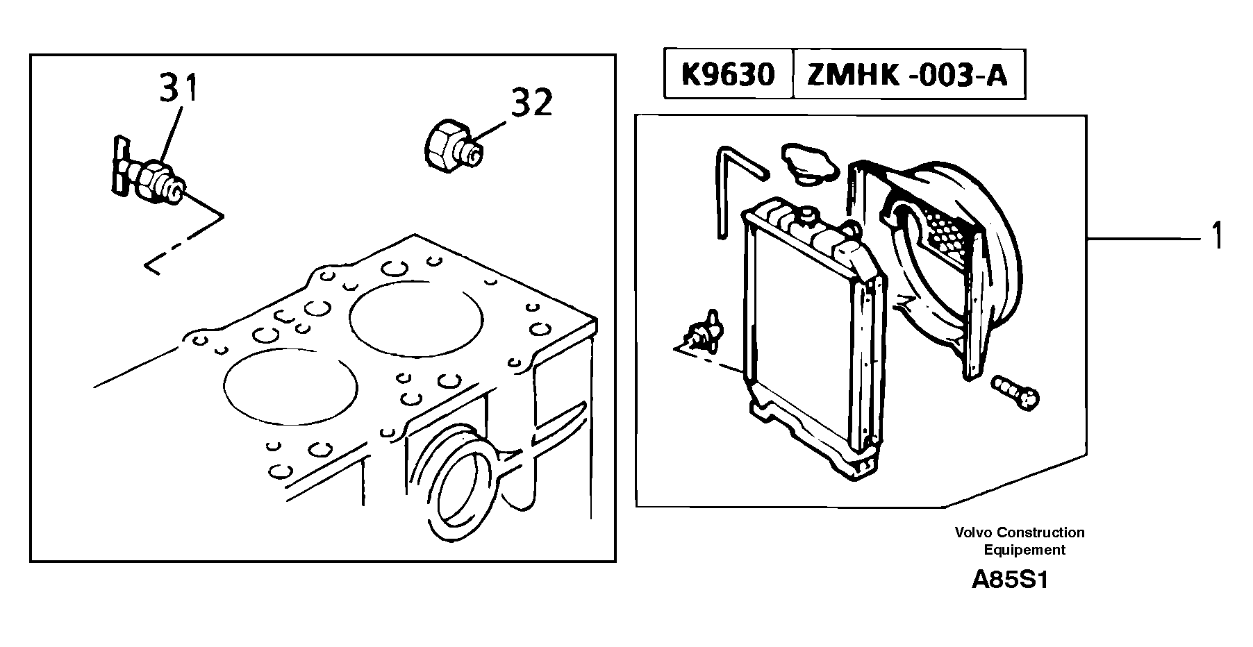 Схема запчастей Volvo EW50 - 69854 Radiator ( water ) EW50 TYPE 256