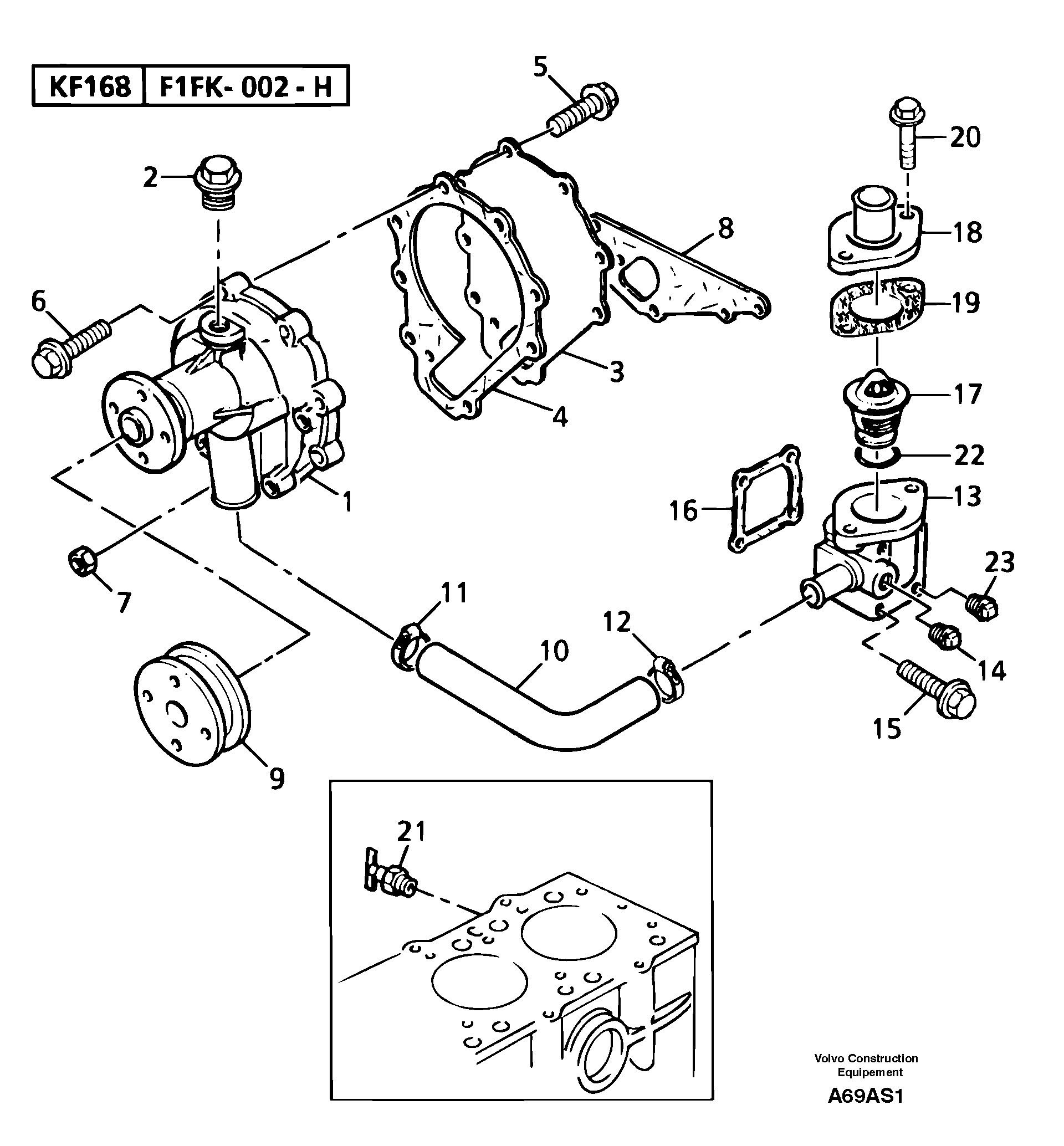 Схема запчастей Volvo EW50 - 106618 Water pump / thermostat EW50 TYPE 256