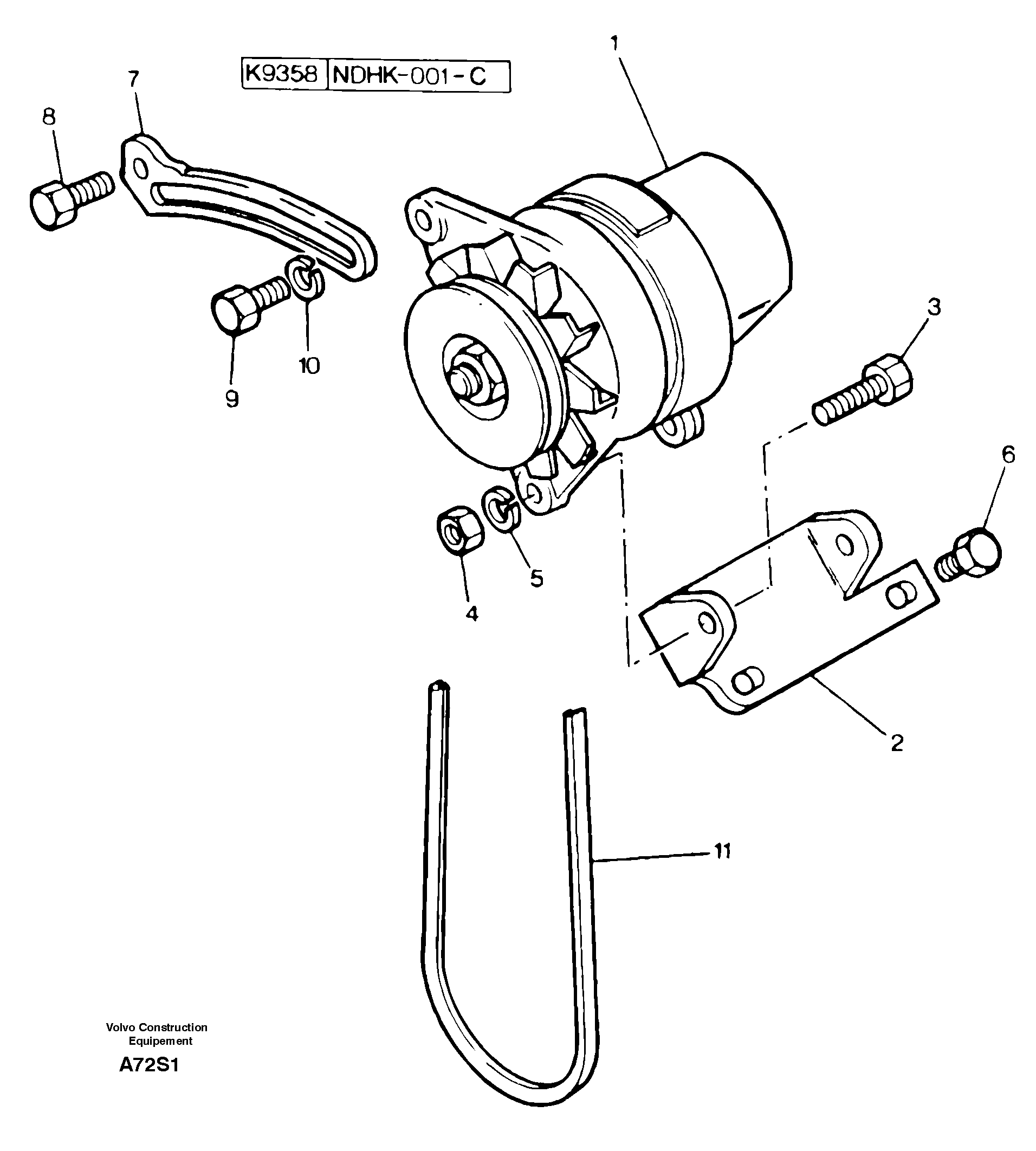 Схема запчастей Volvo EW50 - 13731 Alternator installation EW50 TYPE 256