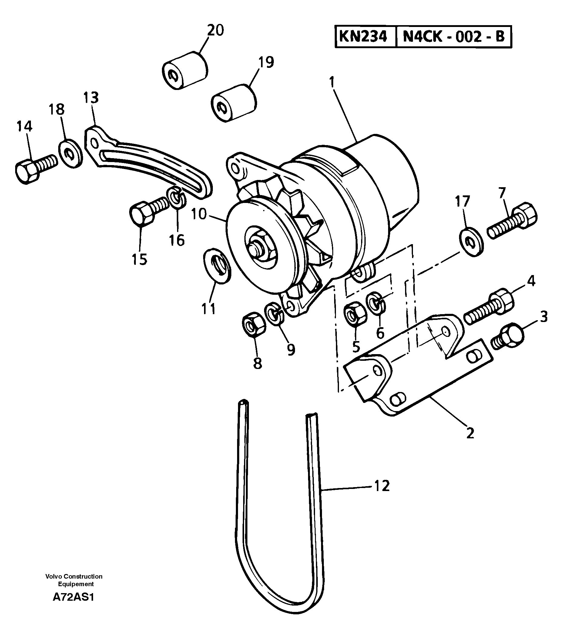 Схема запчастей Volvo EW50 - 13732 Alternator installation EW50 TYPE 256