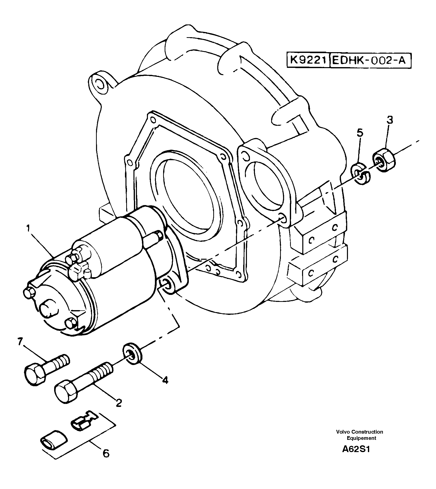 Схема запчастей Volvo EW50 - 10563 Starter motor installation EW50 TYPE 256