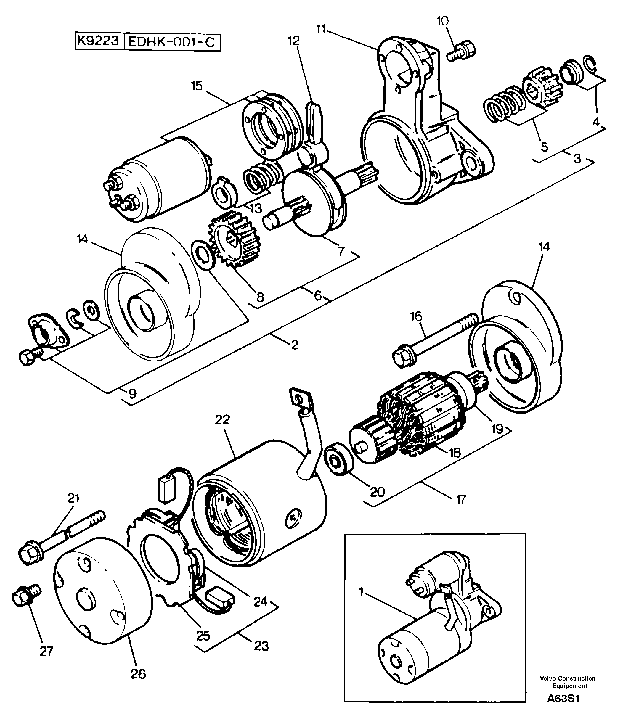 Схема запчастей Volvo EW50 - 10564 Starter motor EW50 TYPE 256