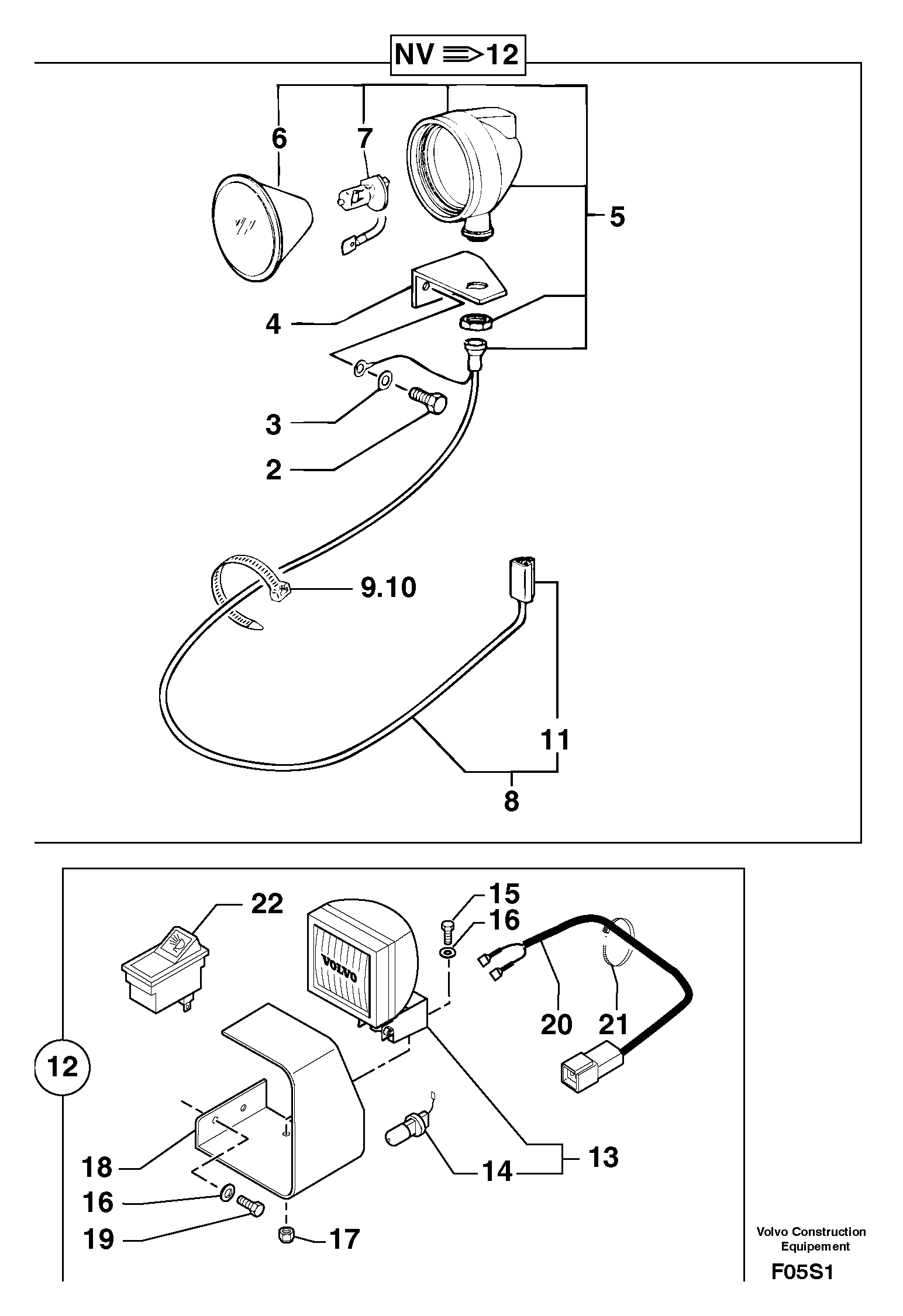 Схема запчастей Volvo EW50 - 10780 Work light on boom EW50 TYPE 256