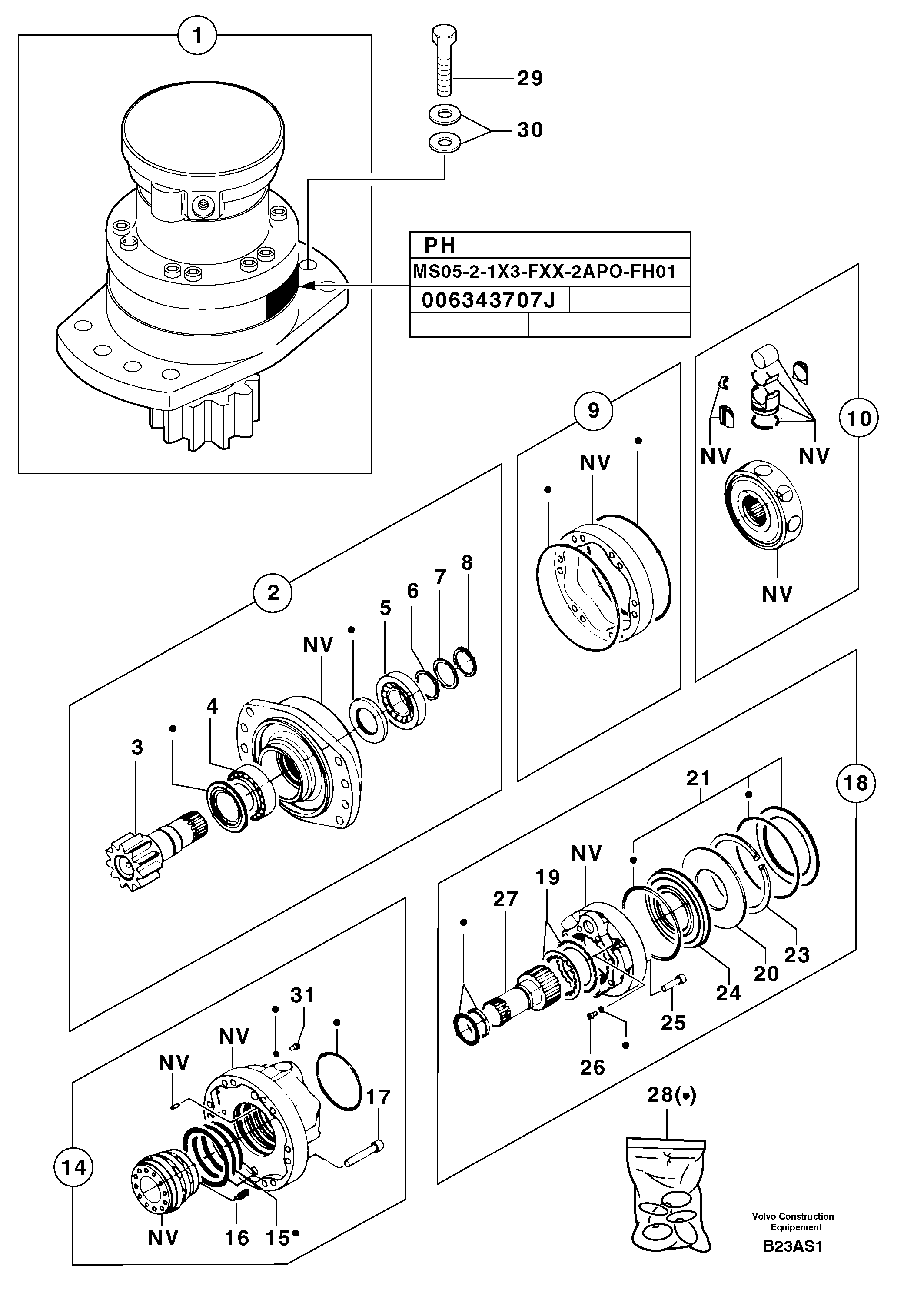 Схема запчастей Volvo EW50 - 106329 Slewing gear motor EW50 TYPE 256