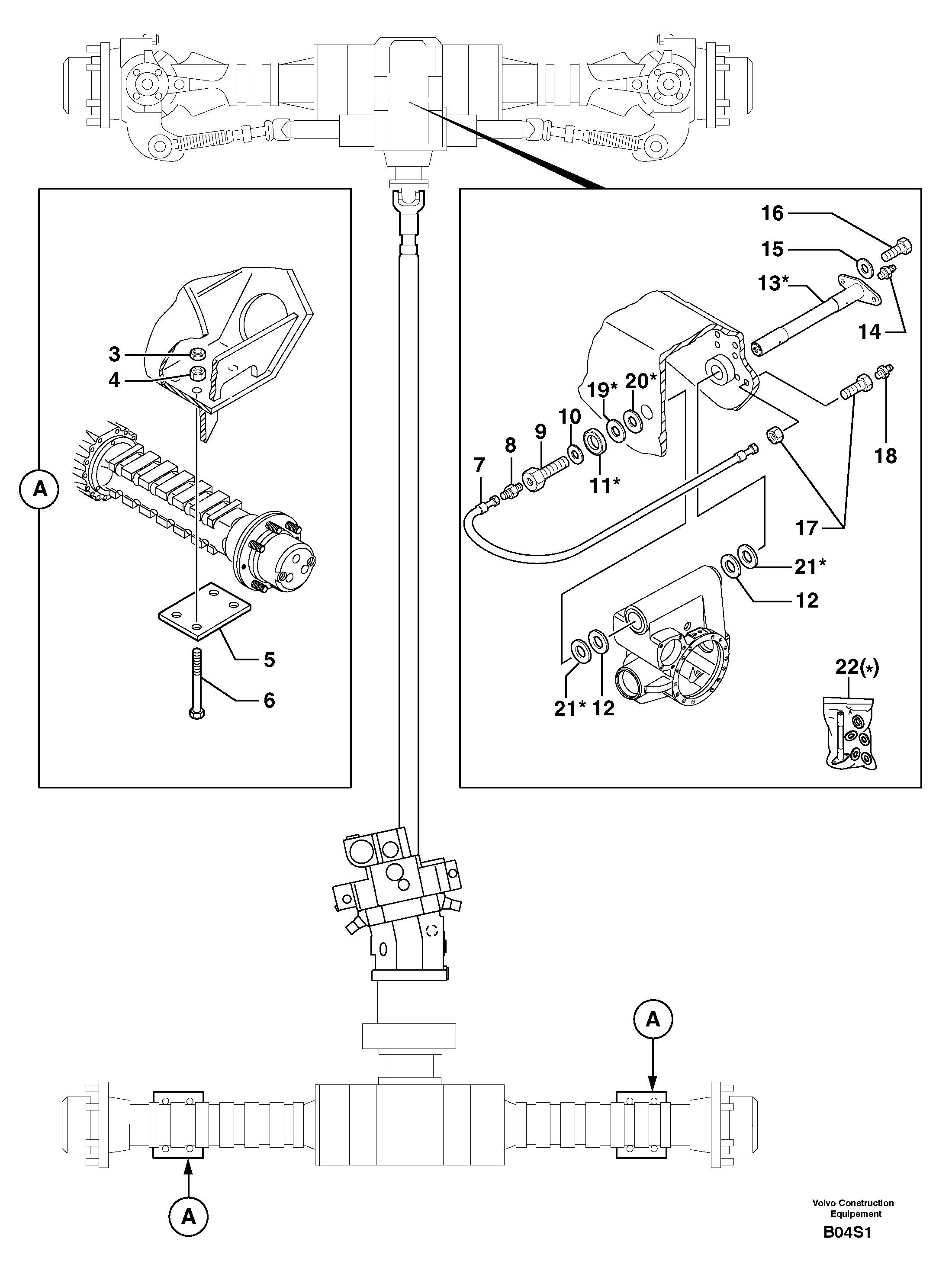 Схема запчастей Volvo EW50 - 104005 Axle cradles and mountings EW50 TYPE 256