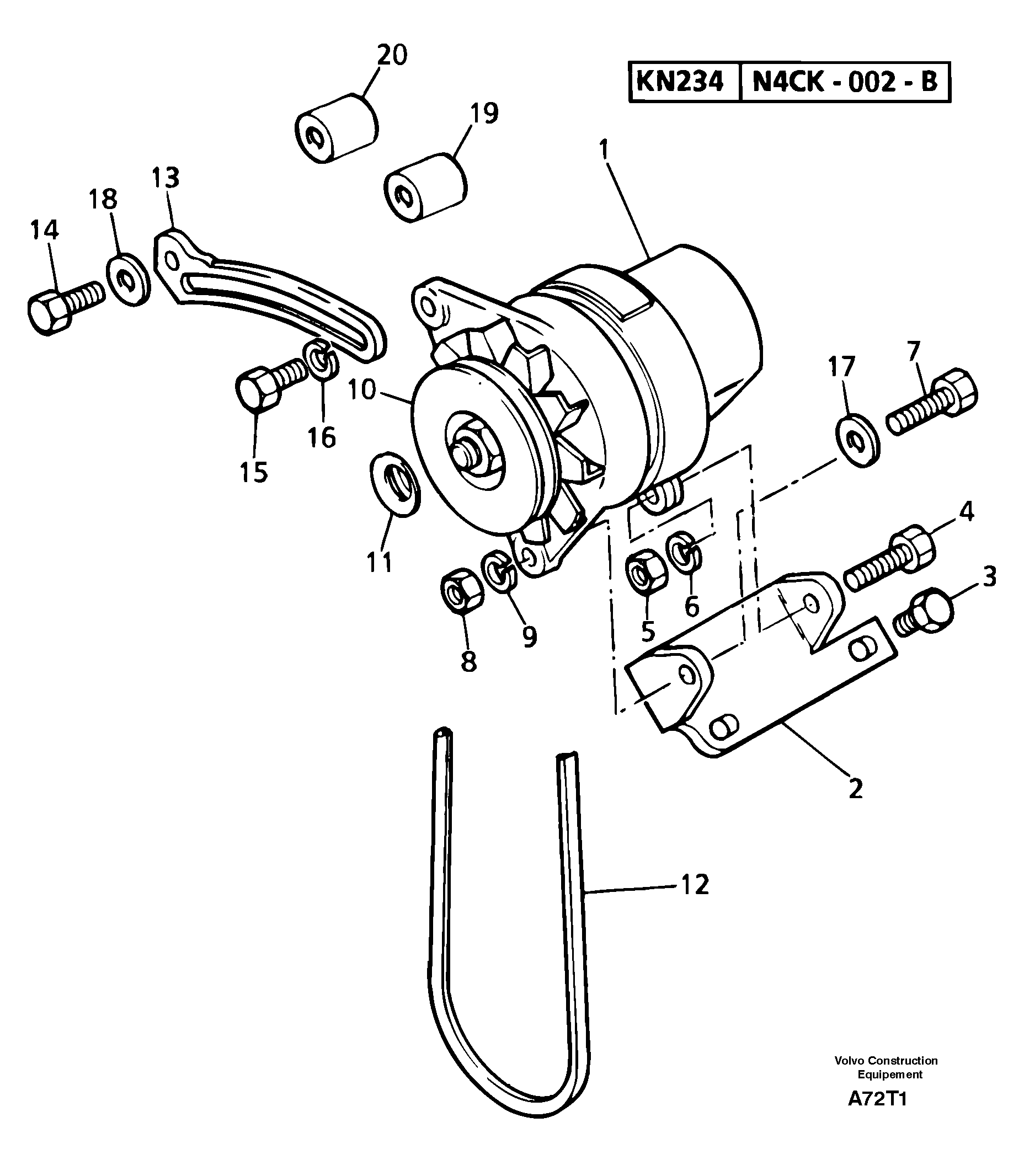 Схема запчастей Volvo EW50 - 31029 Alternator installation EW50VV TYPE 256