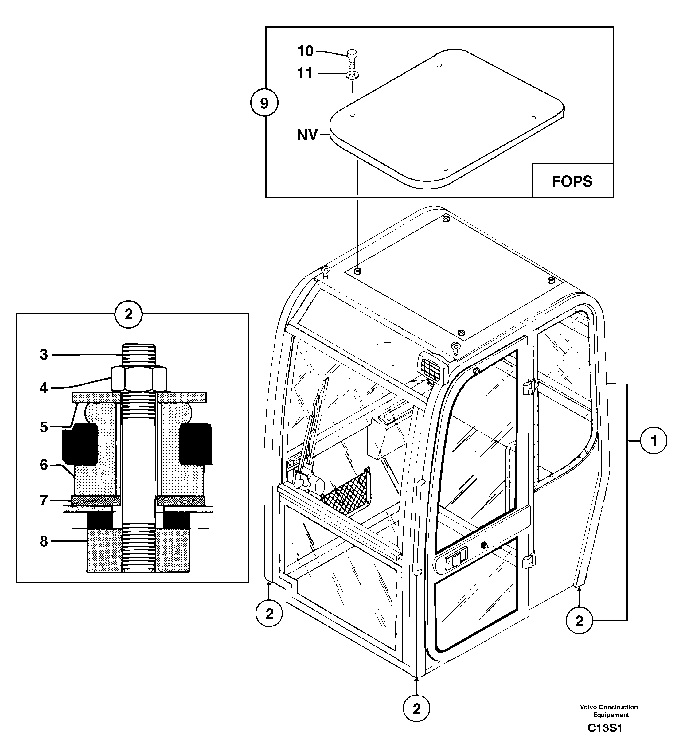 Схема запчастей Volvo EW50 - 12269 Equipped cabin EW50 TYPE 256