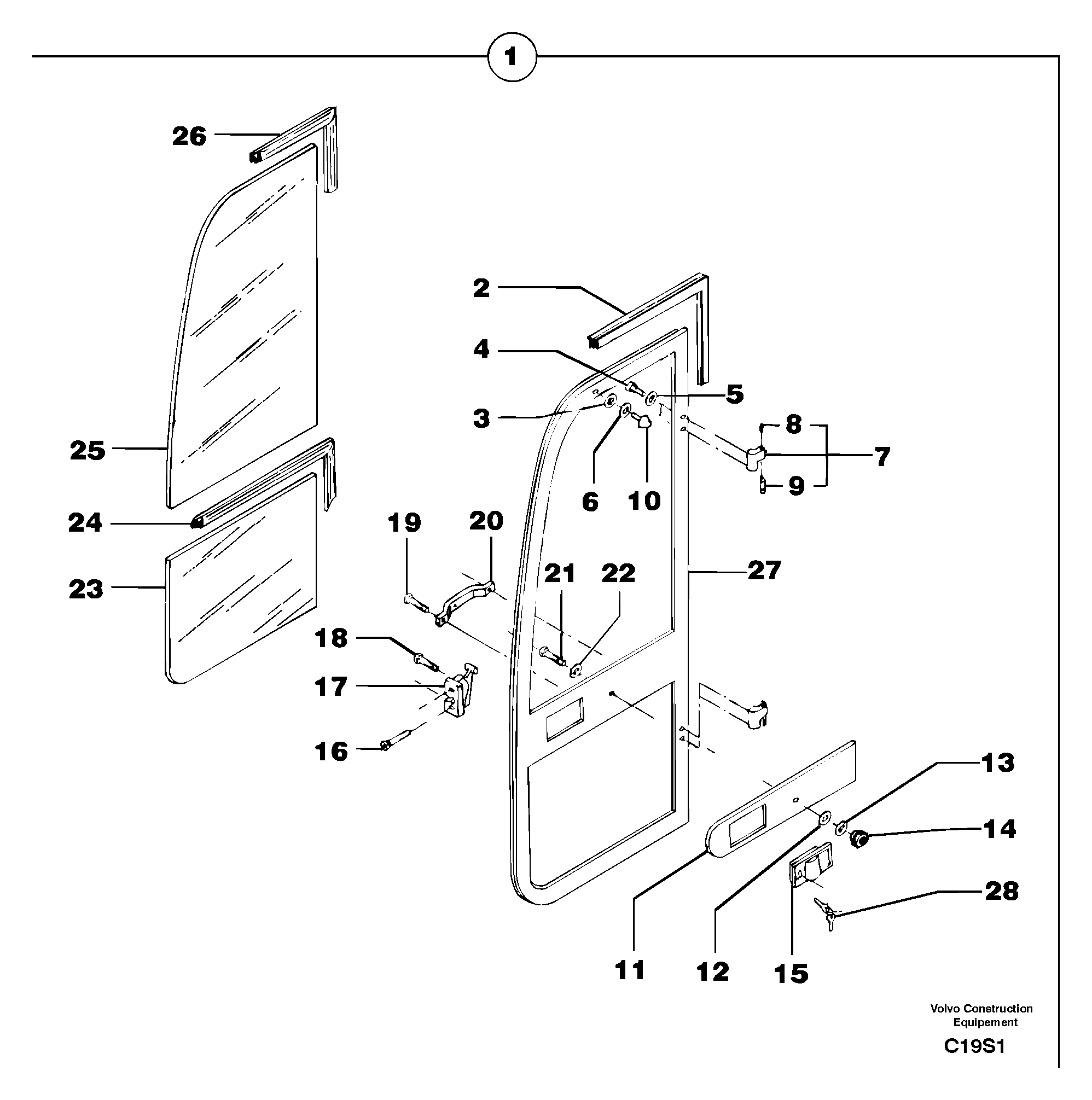 Схема запчастей Volvo EW50 - 7607 Cab : door EW50 TYPE 256