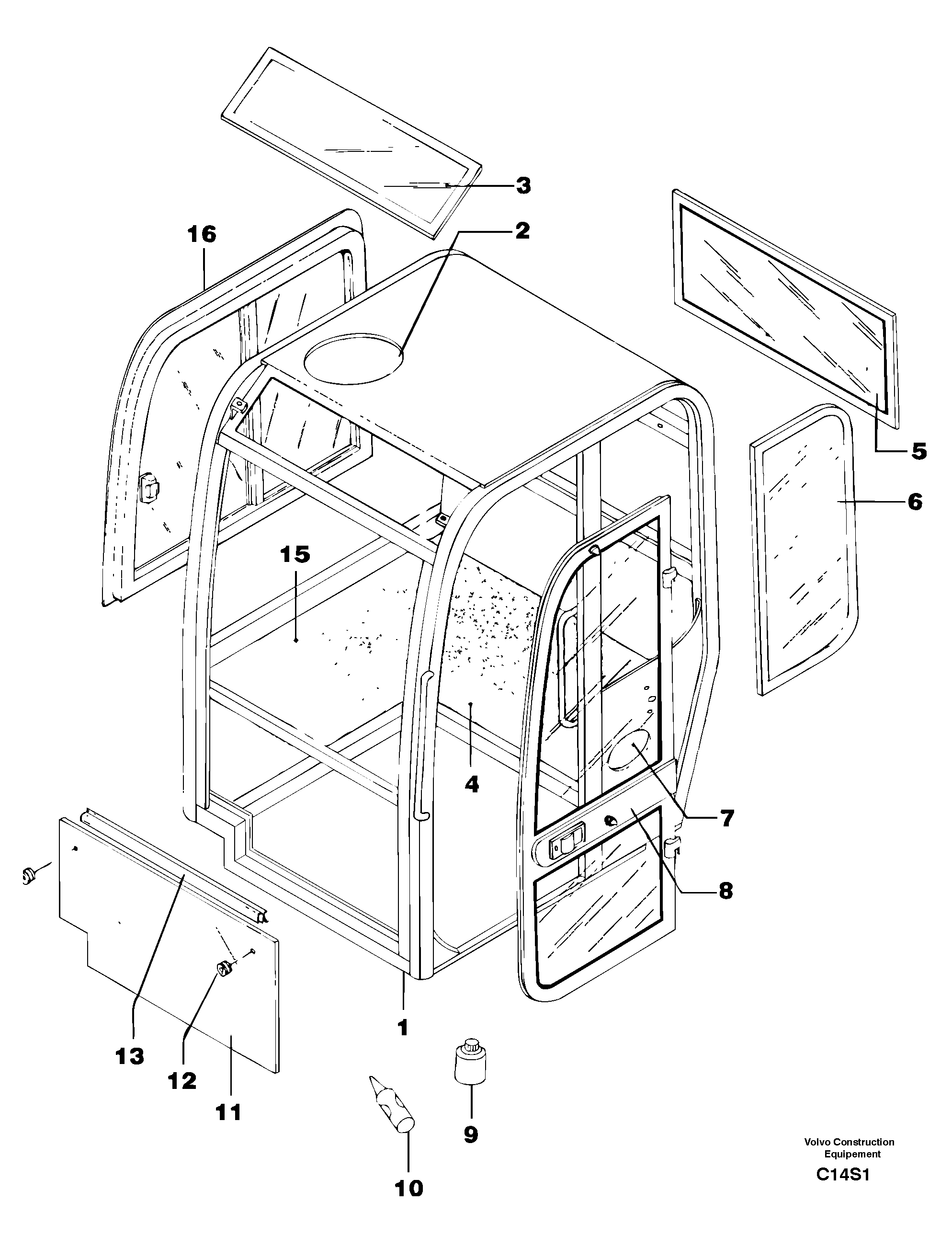 Схема запчастей Volvo EW50 - 7611 Cab : glass EW50 TYPE 256
