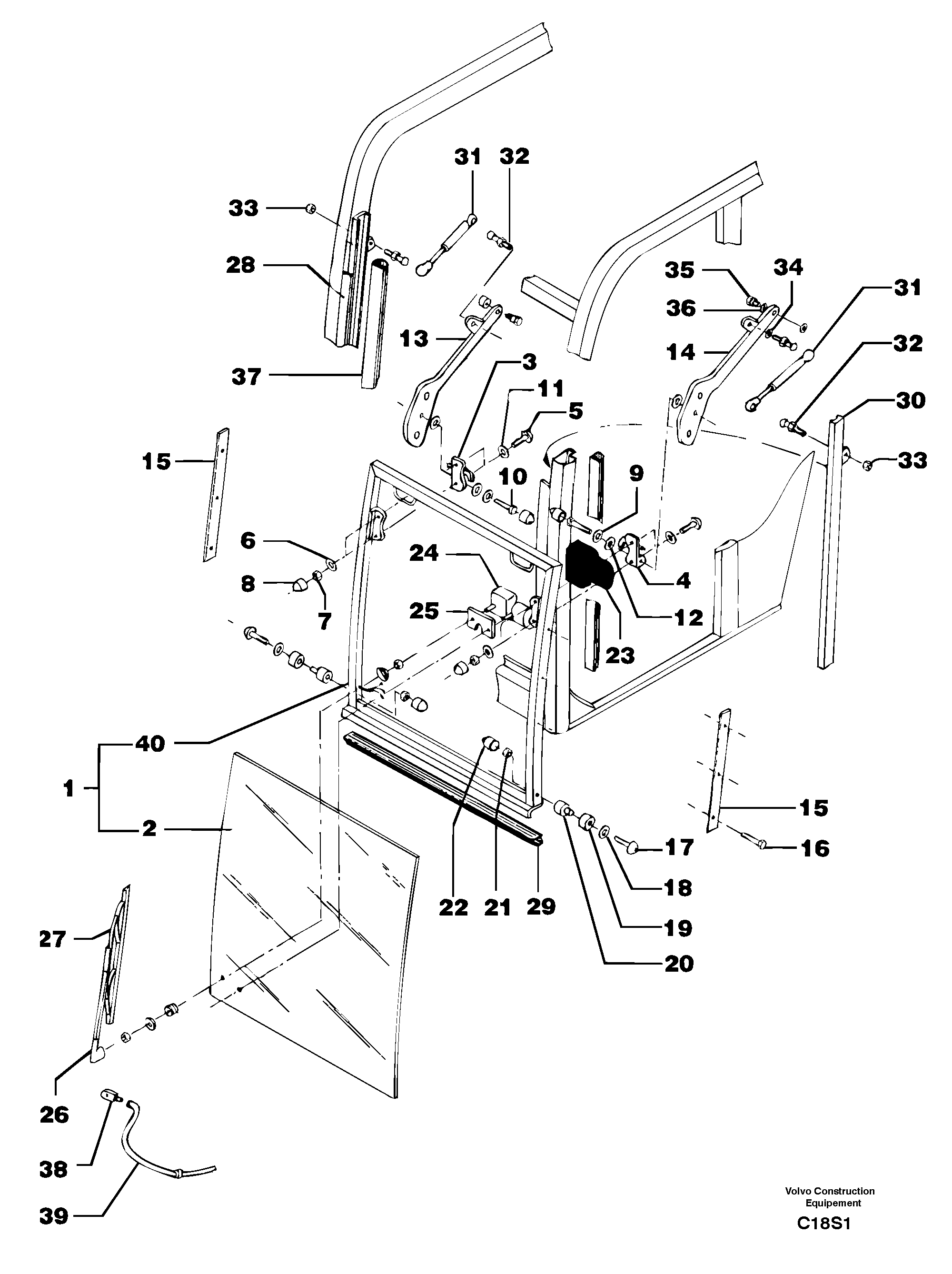 Схема запчастей Volvo EW50 - 8194 Cab : sliding window ( front ) EW50 TYPE 256