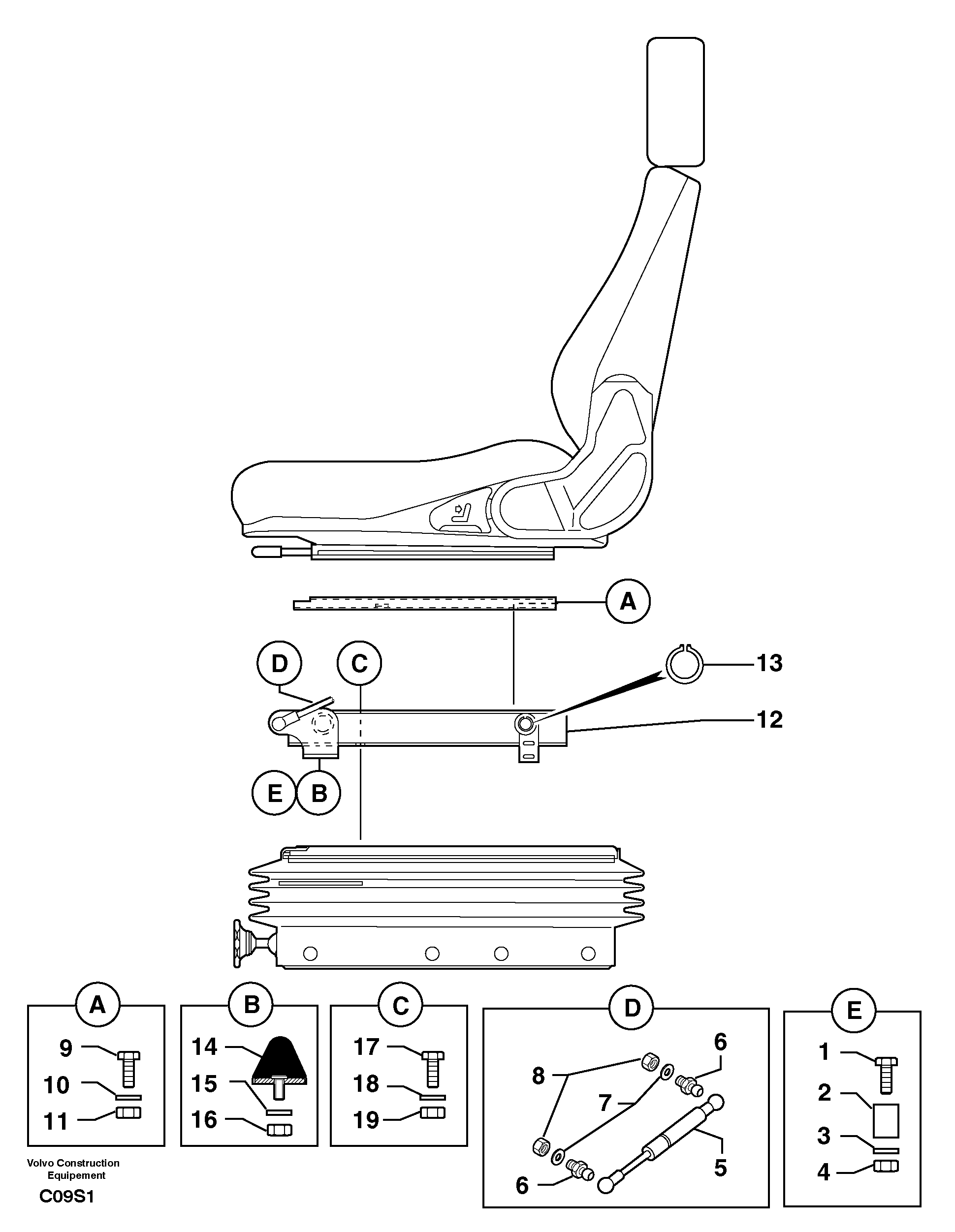 Схема запчастей Volvo EW50 - 8132 Suspended seat ( holding fixture ) EW50 TYPE 256