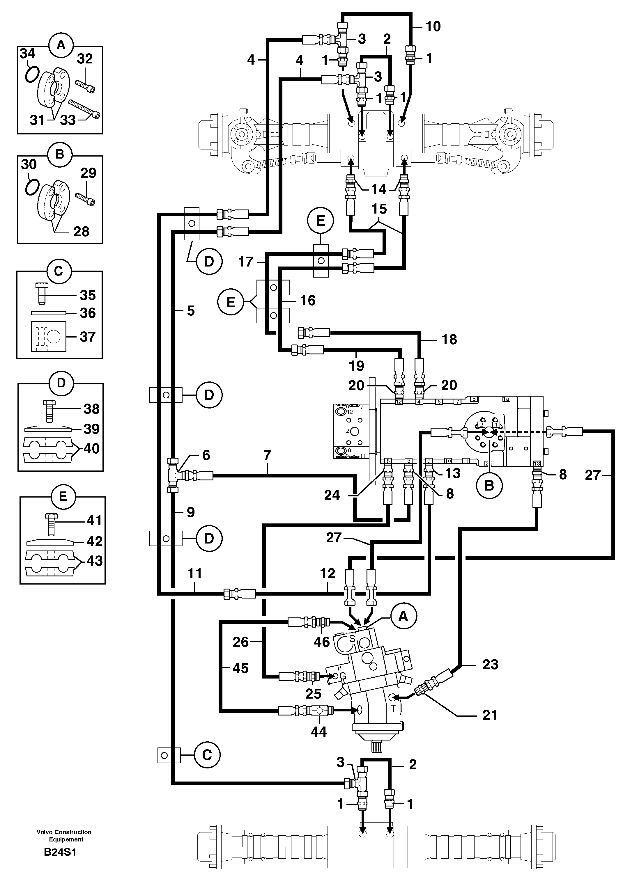 Схема запчастей Volvo EW50 - 100604 Hydr. circuit ( transmission ) EW50 TYPE 256