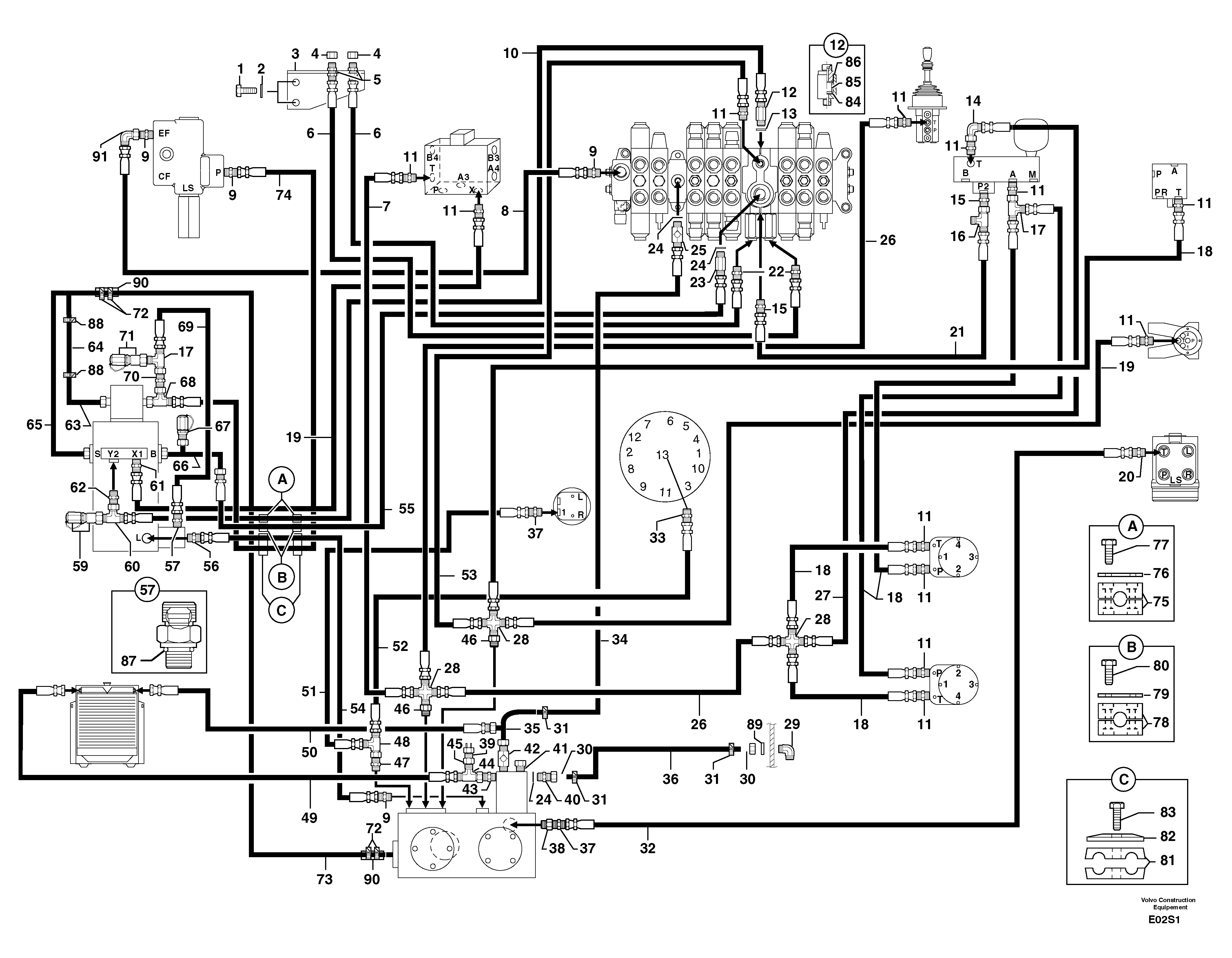 Схема запчастей Volvo EW50 - 101844 Attachments supply and return circuit EW50 TYPE 256