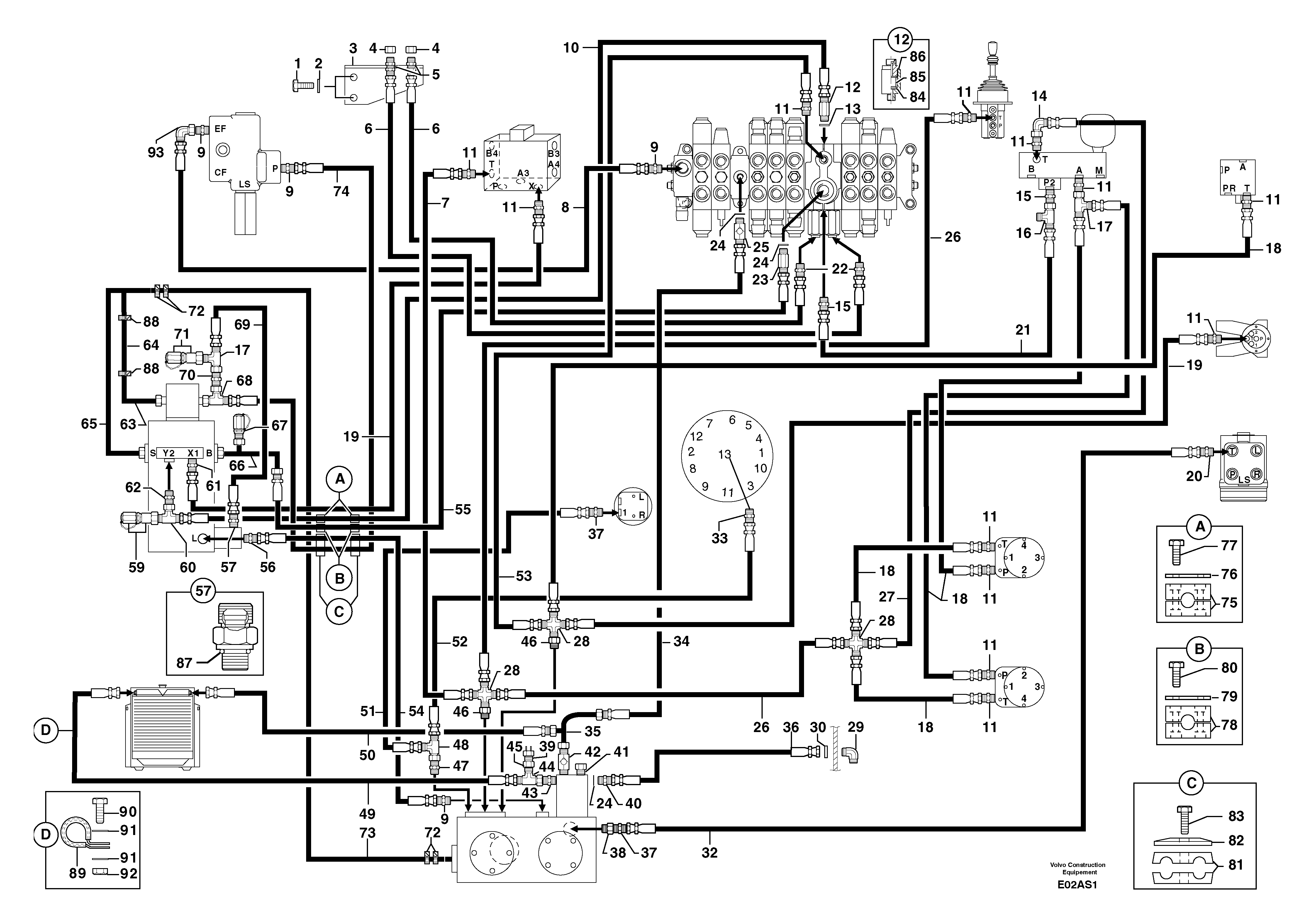 Схема запчастей Volvo EW50 - 105268 Attachments supply and return circuit EW50 TYPE 256