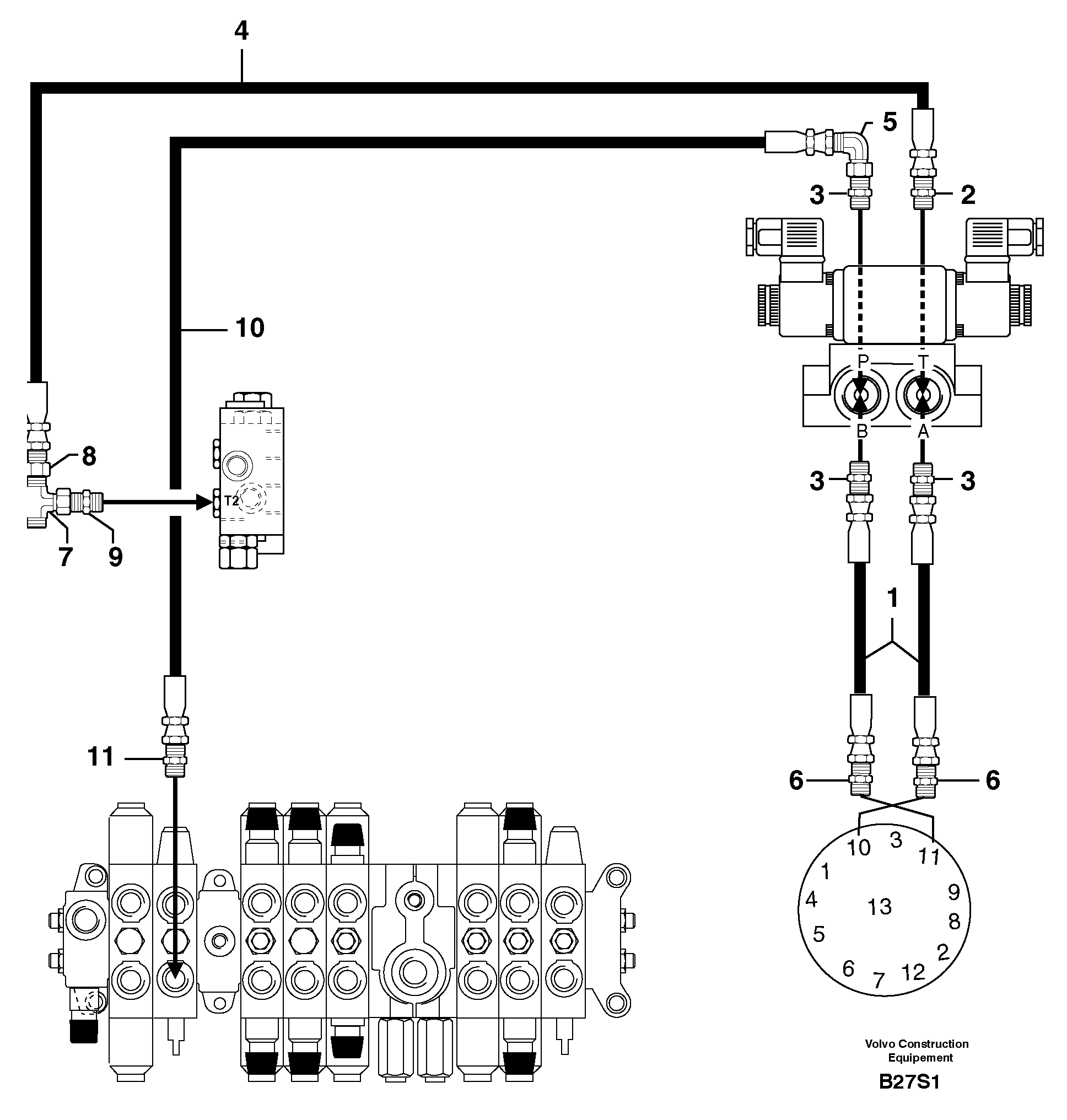 Схема запчастей Volvo EW50 - 6883 Hydr. circuit. ( stabiliser ) EW50 TYPE 256