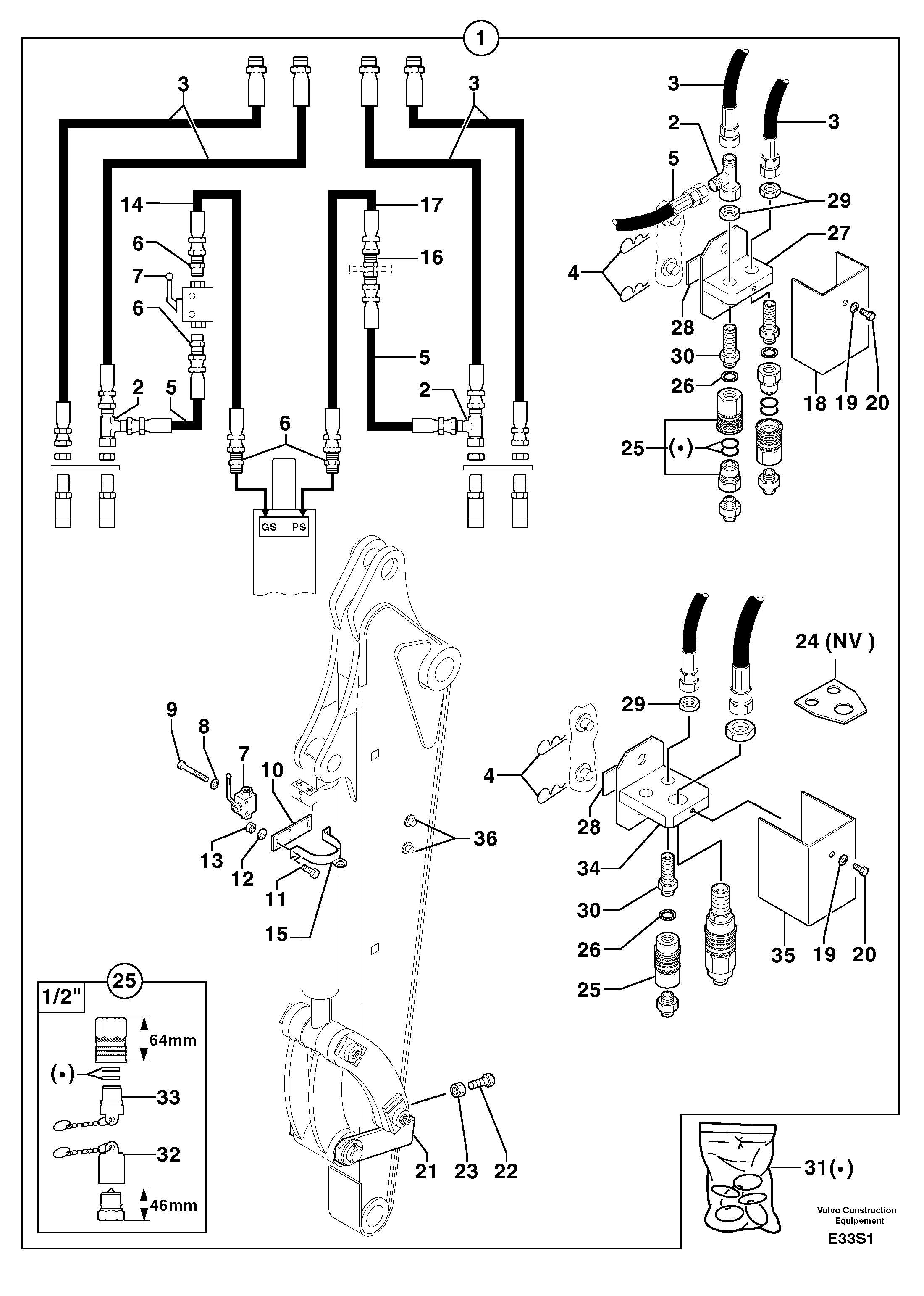 Схема запчастей Volvo EW50 - 106567 Hydr. circuit. ( attachment ) ( grab jaw ) EW50 TYPE 256