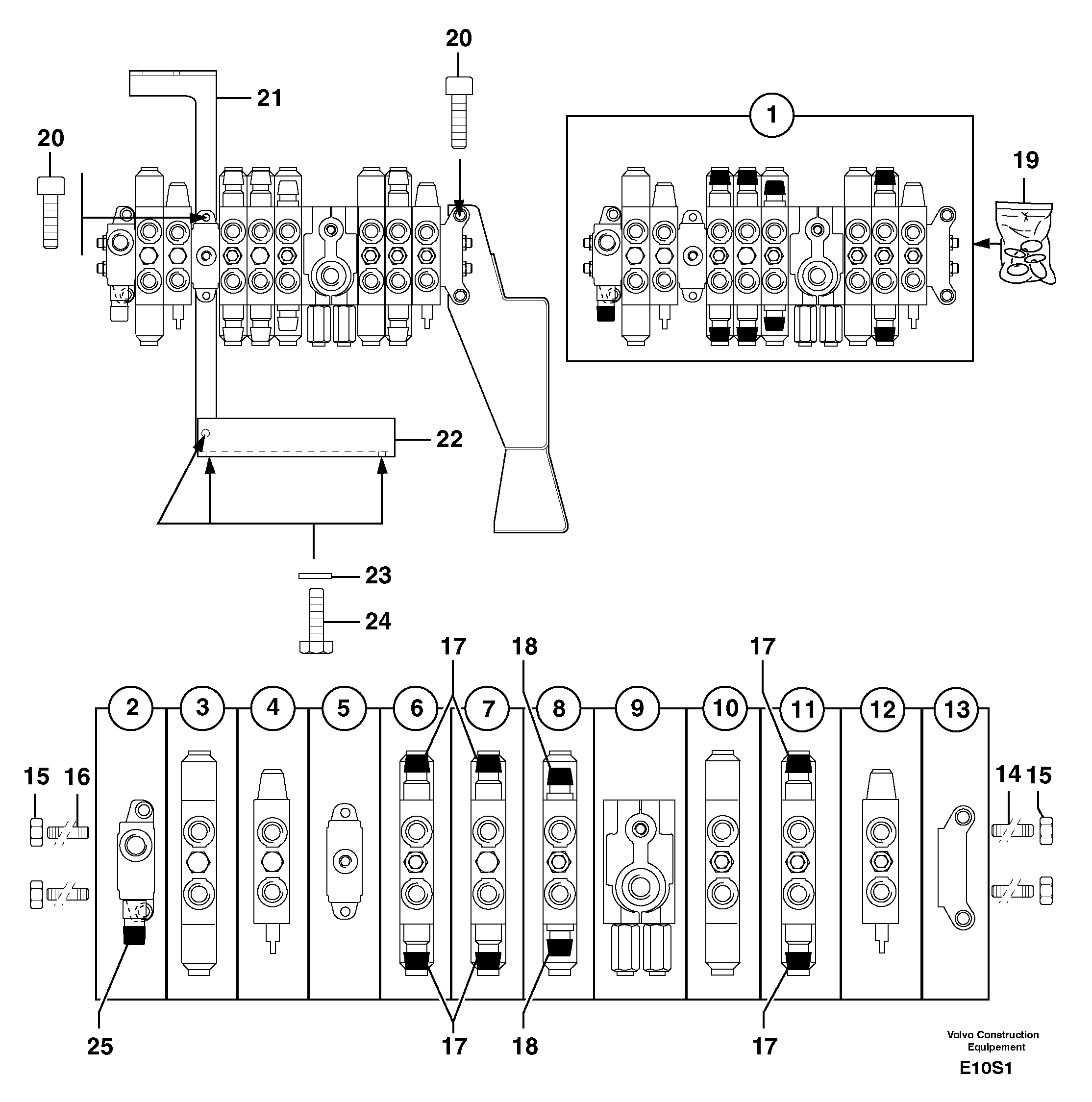 Схема запчастей Volvo EW50 - 6886 Клапан регулирующий (распределительный) восьмиходовой EW50 TYPE 256