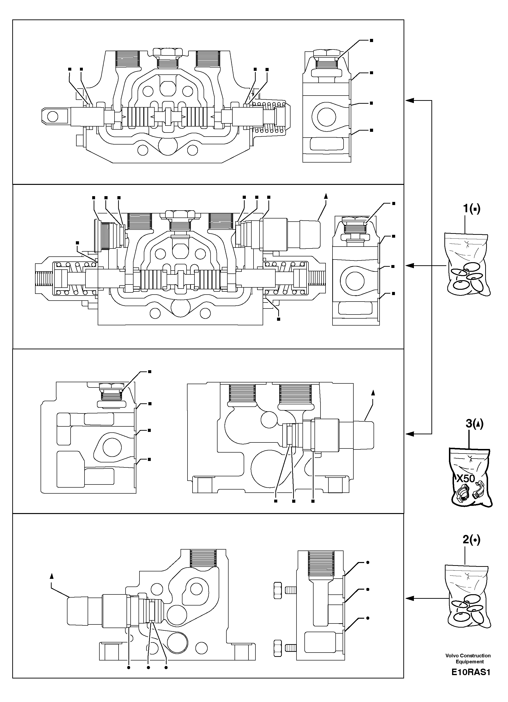 Схема запчастей Volvo EW50 - 6898 Control valve : seal (kit) for complete element EW50 TYPE 256