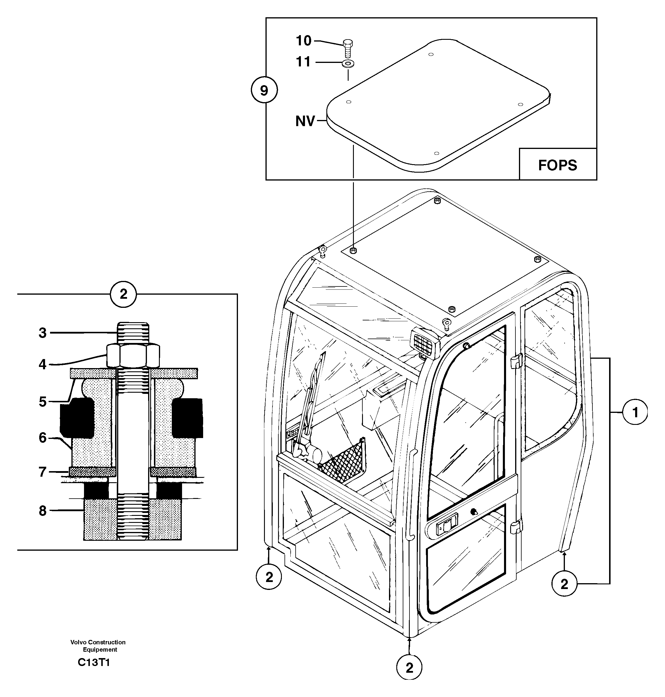 Схема запчастей Volvo EW50 - 30186 Equipped cabin EW50VV TYPE 256