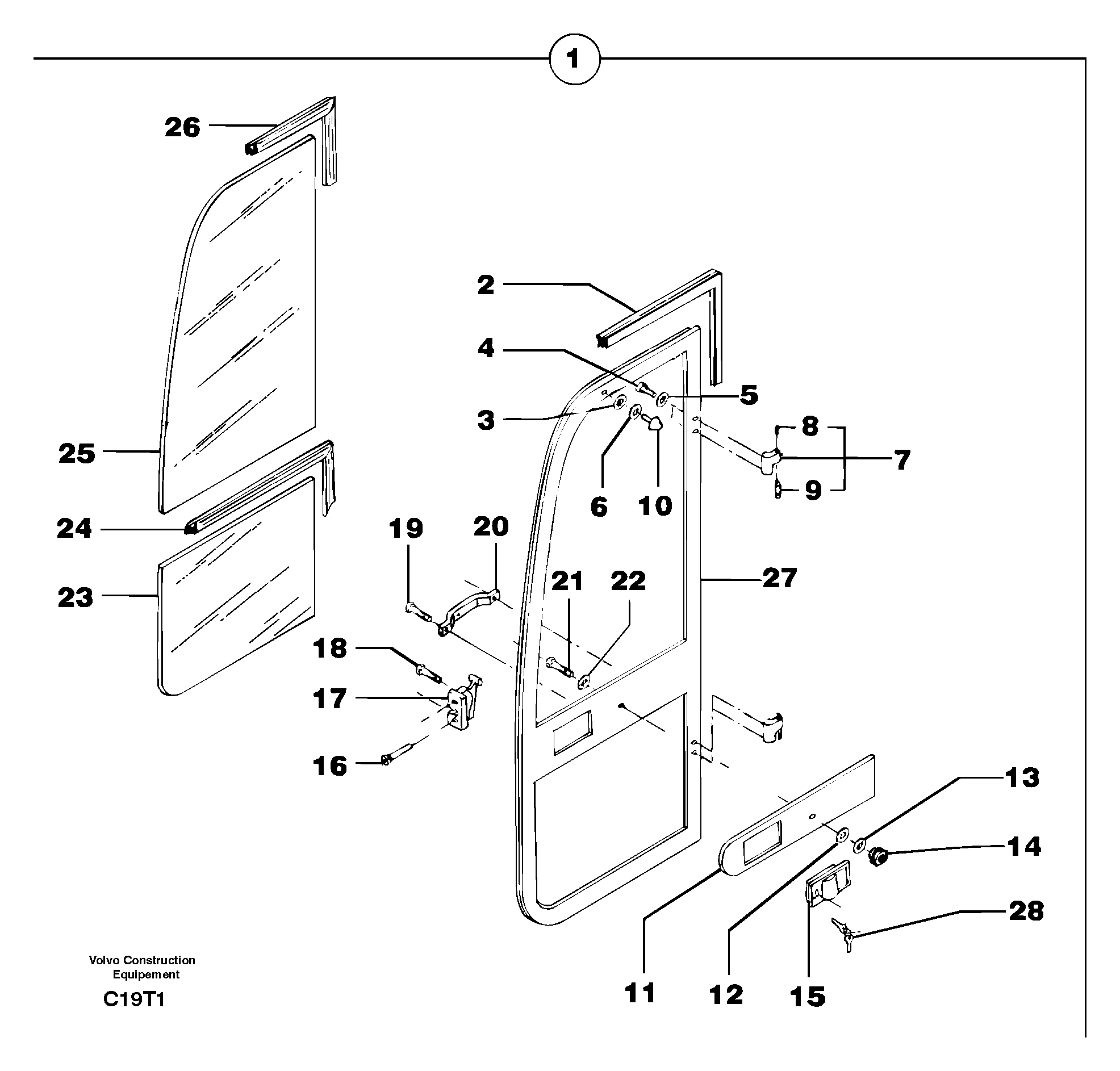 Схема запчастей Volvo EW50 - 30196 Cab : door EW50VV TYPE 256