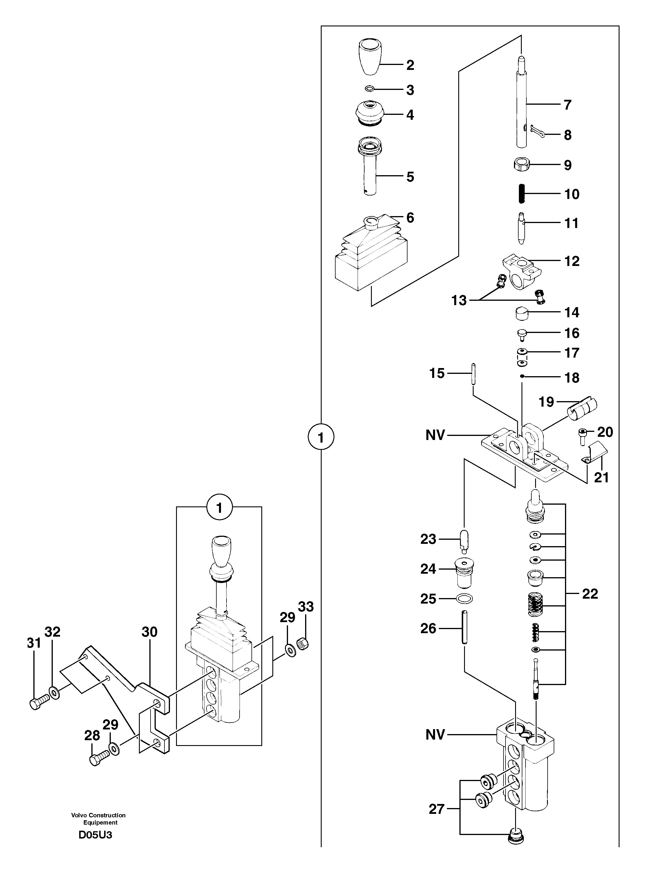 Схема запчастей Volvo EW70 - 8877 Hand brake control EW70 TYPE 262