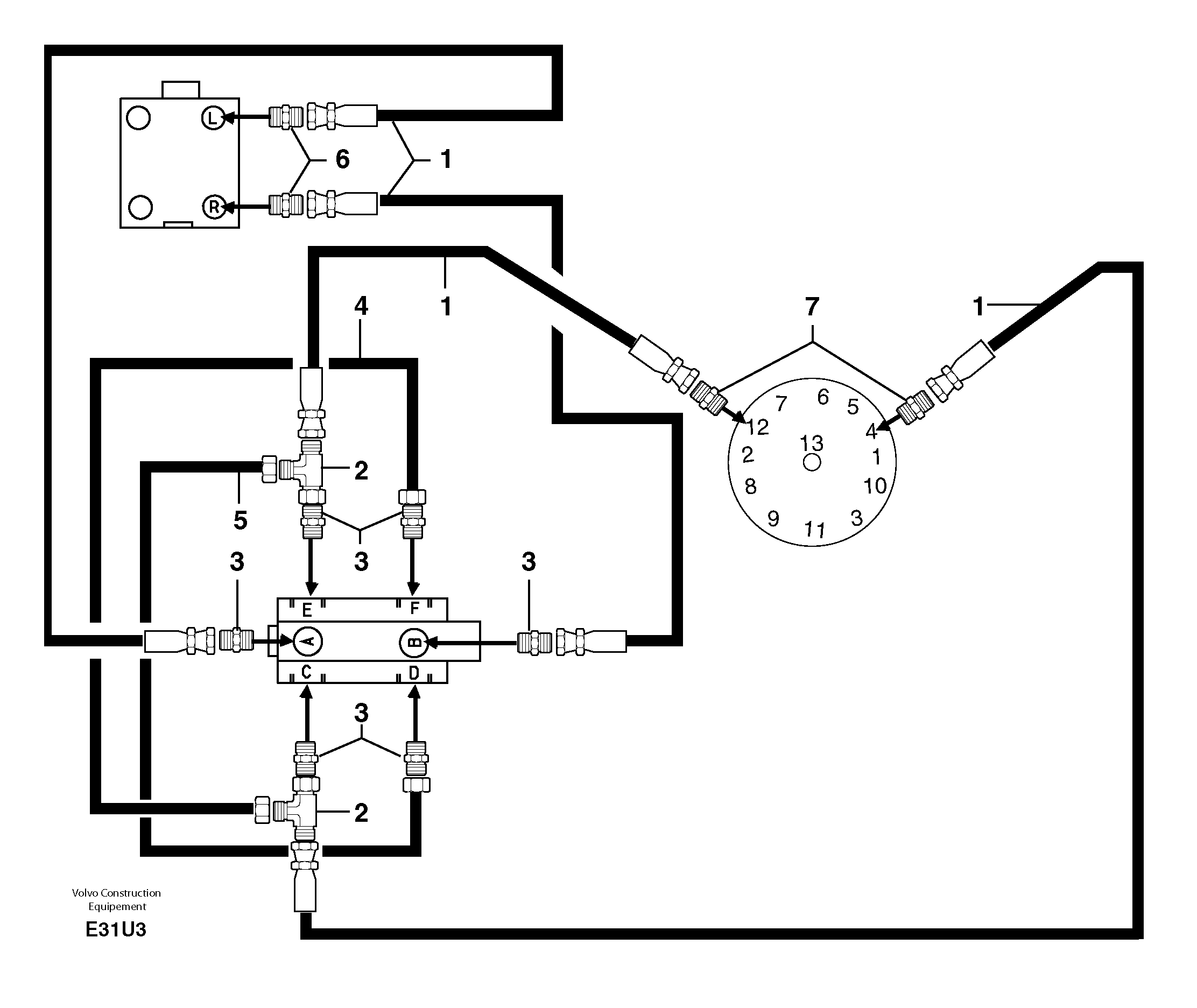 Схема запчастей Volvo EW70 - 7517 Hydraulic circuit / steering reversing EW70 TYPE 262