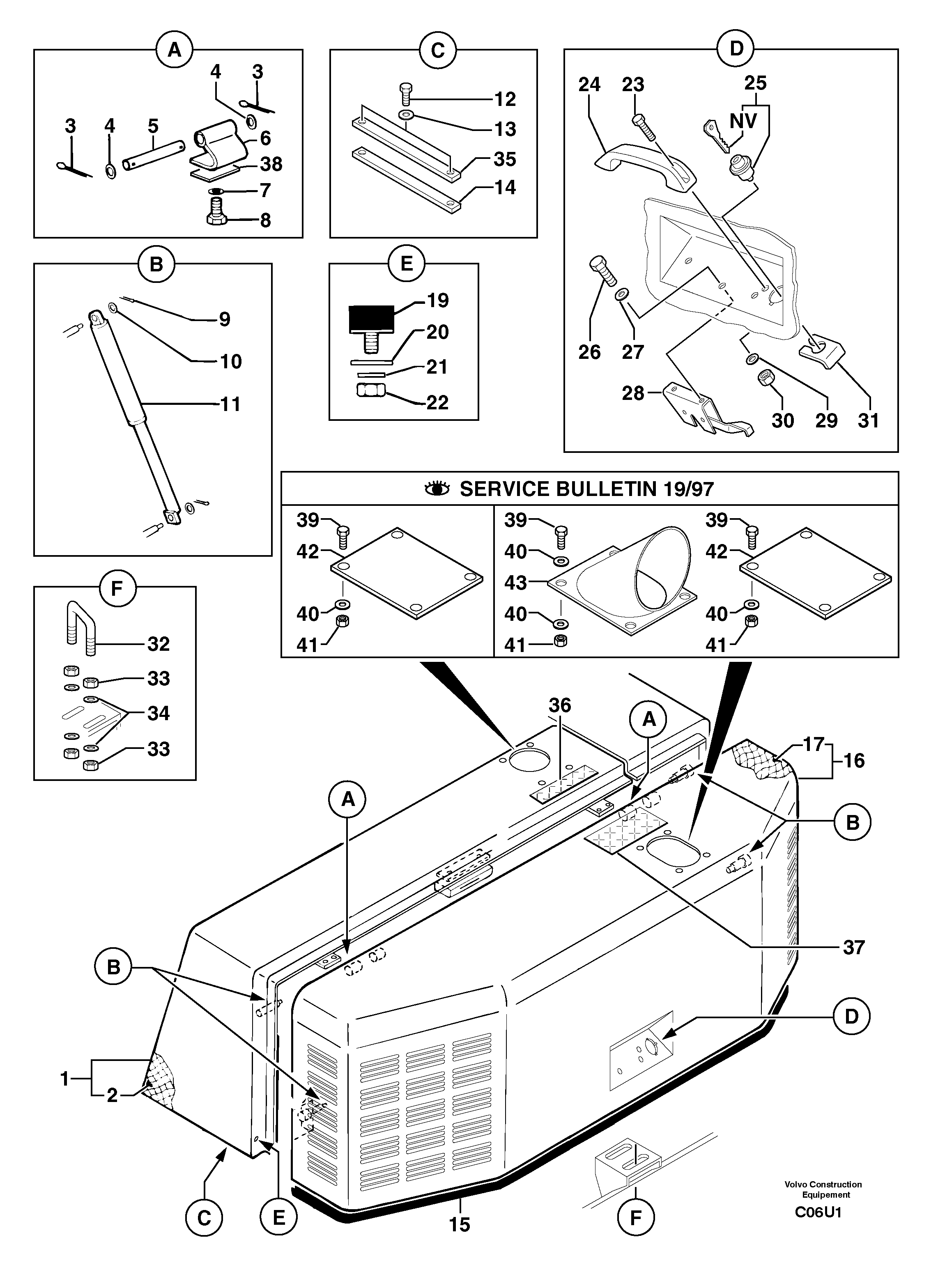 Схема запчастей Volvo EW70 - 105769 Крышка двигателя EW70 TYPE 262