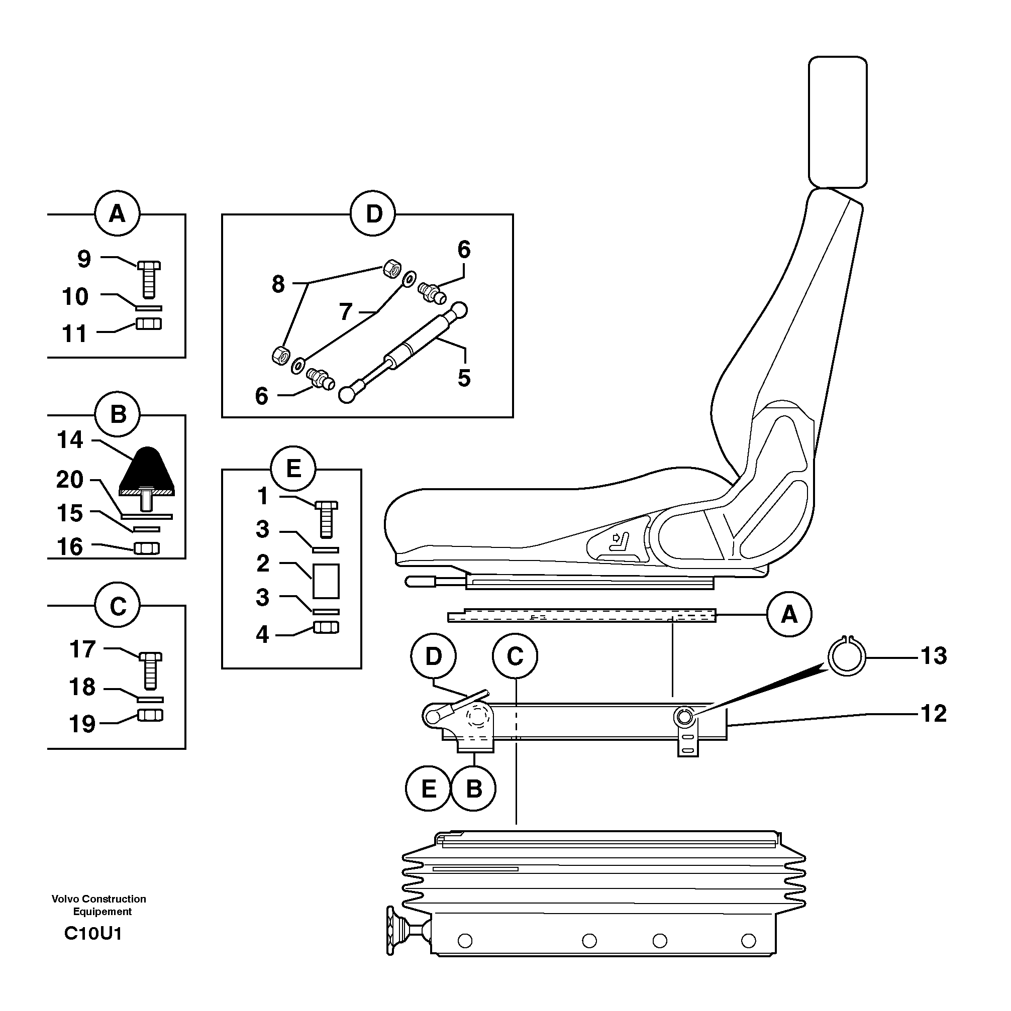 Схема запчастей Volvo EW70 - 9043 Suspended seat ( holding fixture ) EW70 TYPE 262