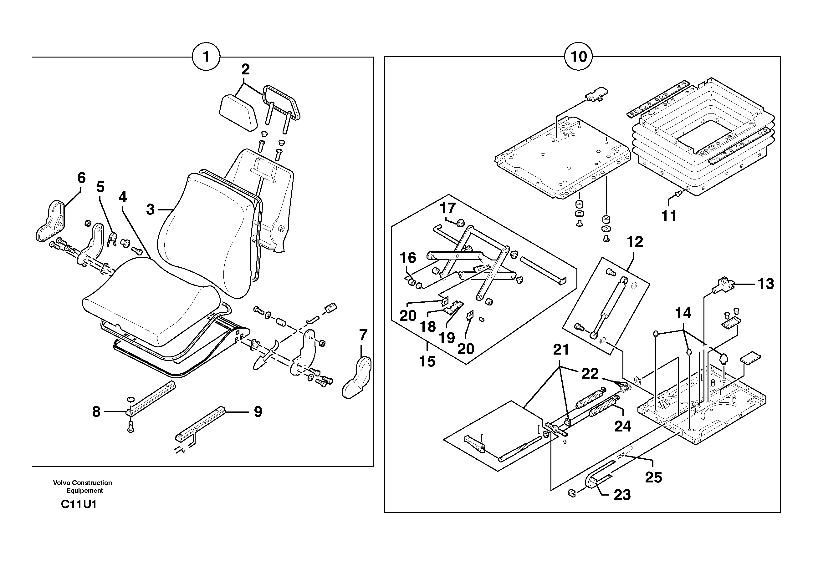 Схема запчастей Volvo EW70 - 9054 Suspended seat EW70 TYPE 262