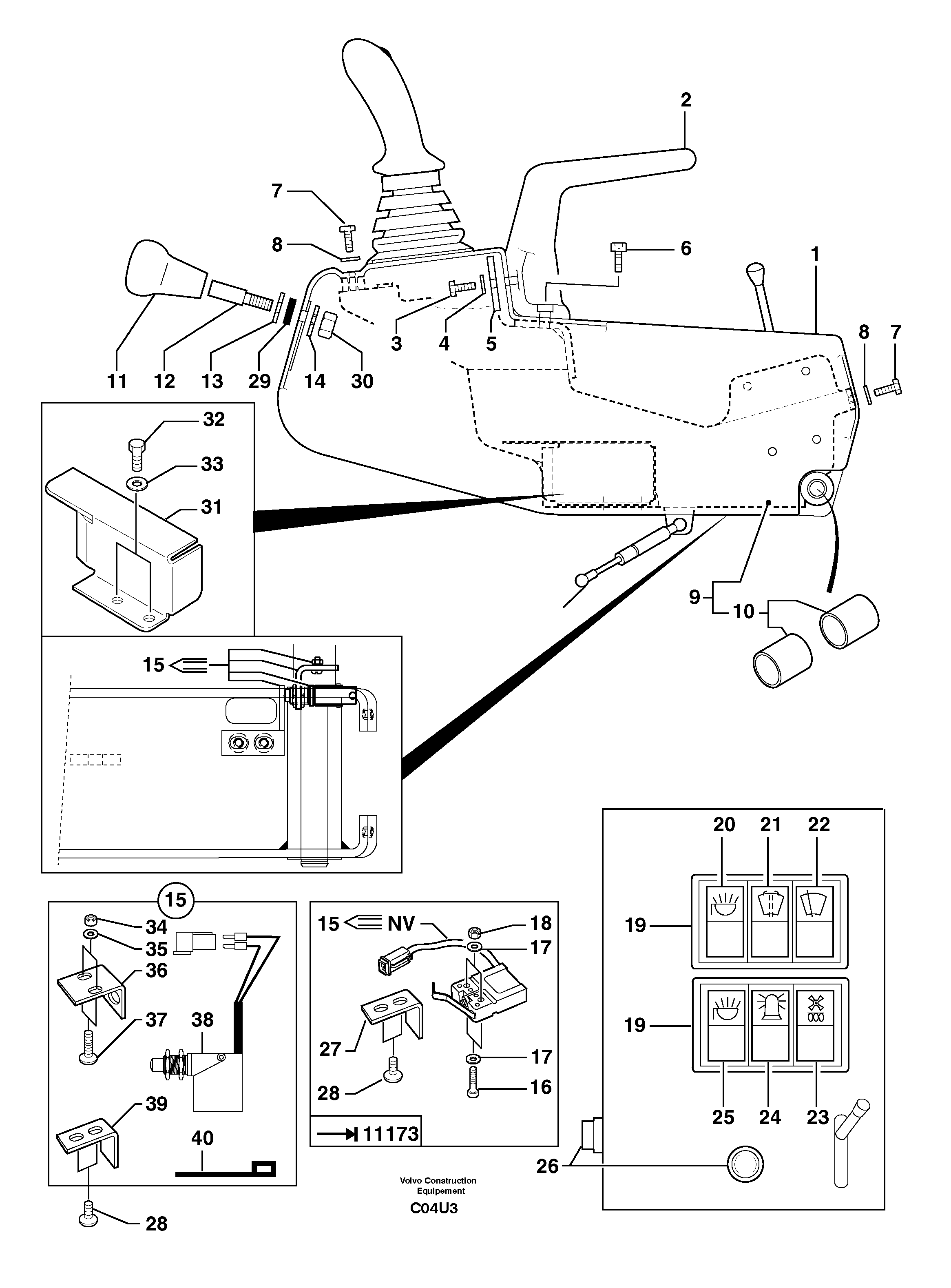 Схема запчастей Volvo EW70 - 104692 Operators station : instrument panel ( left ) EW70 TYPE 262