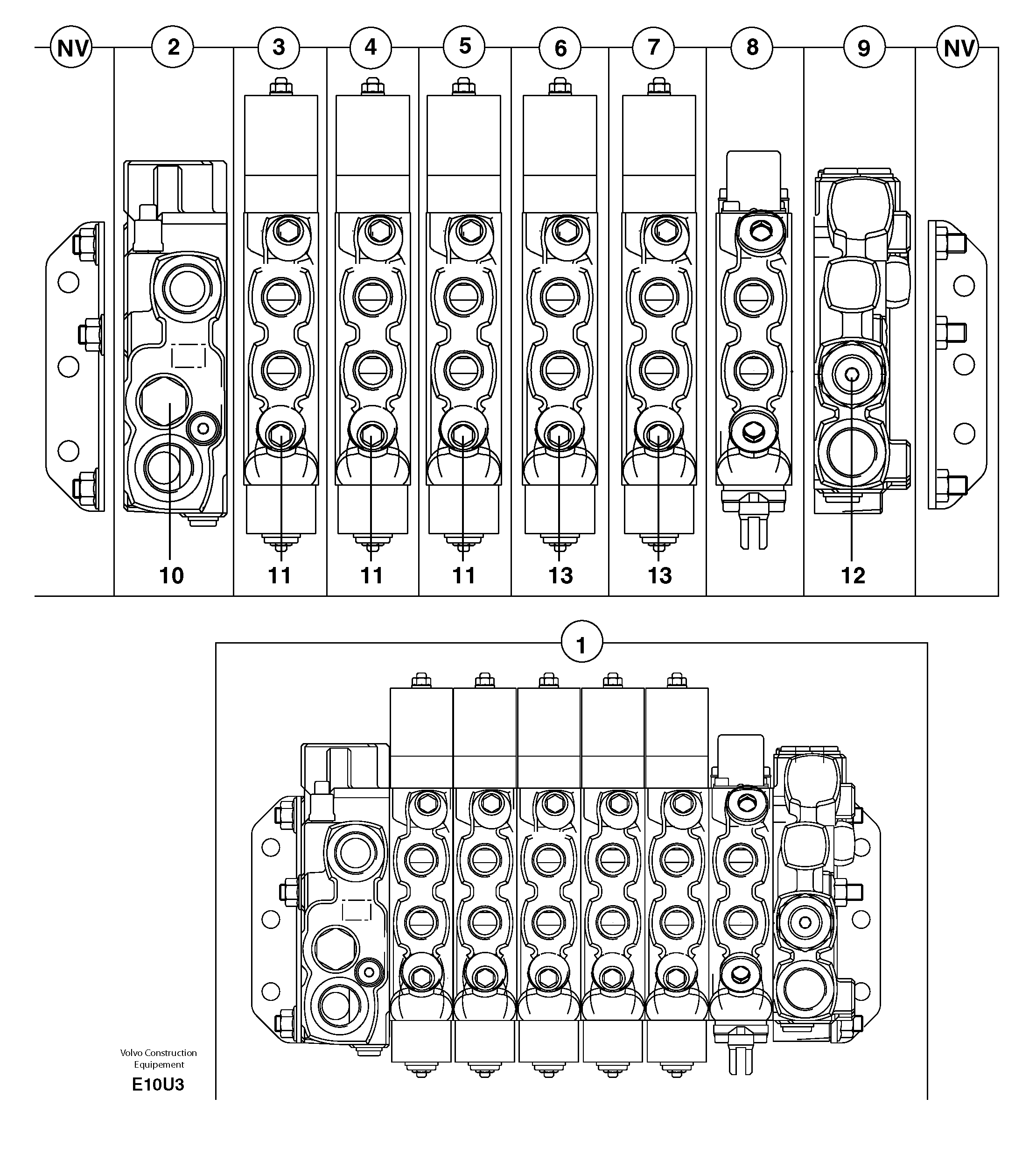 Схема запчастей Volvo EW70 - 17838 Клапан регулирующий (распределительный) шестиходовой EW70 TYPE 262