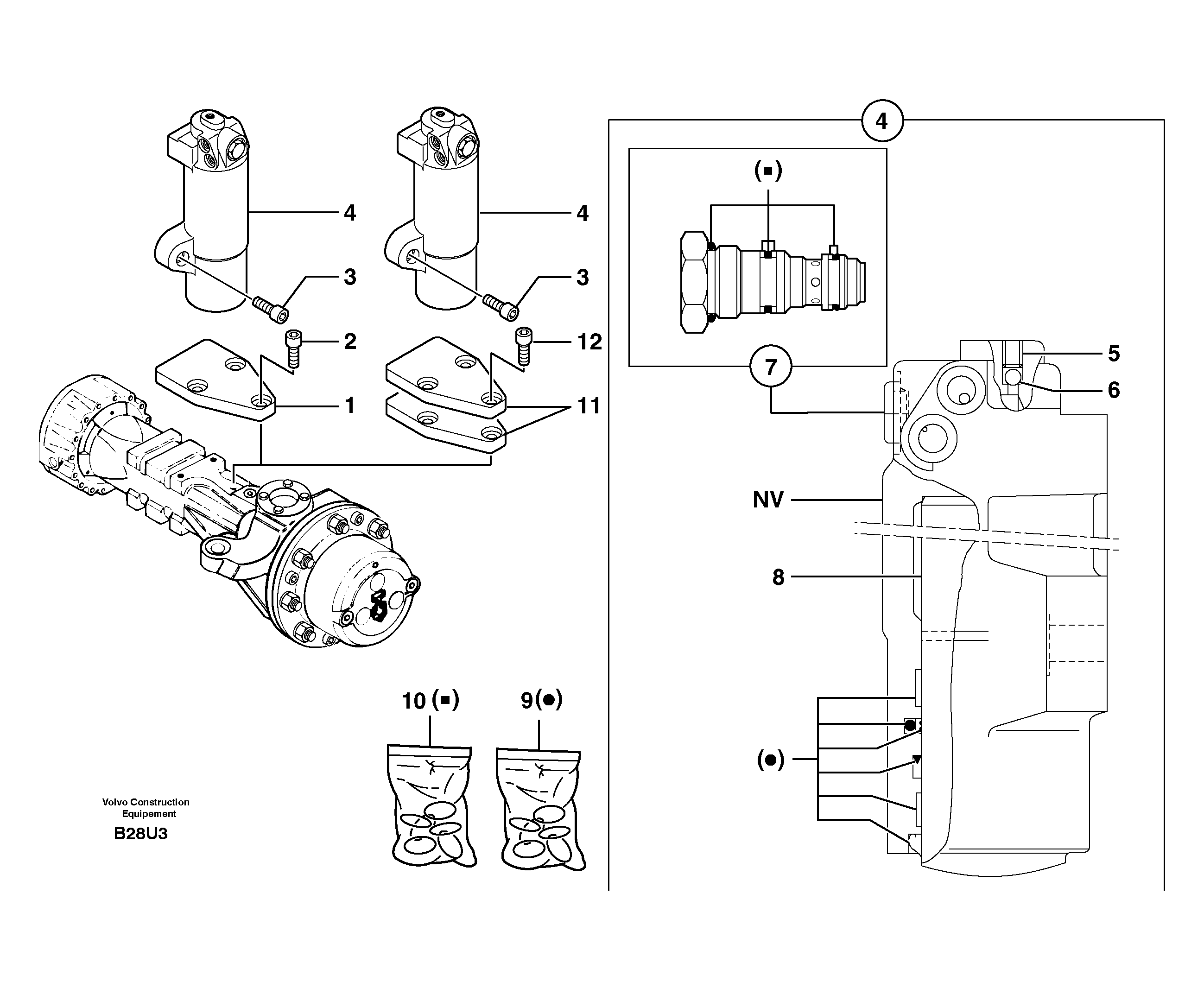 Схема запчастей Volvo EW70 - 7569 Oscillation lock cylinder EW70VV TYPE 262