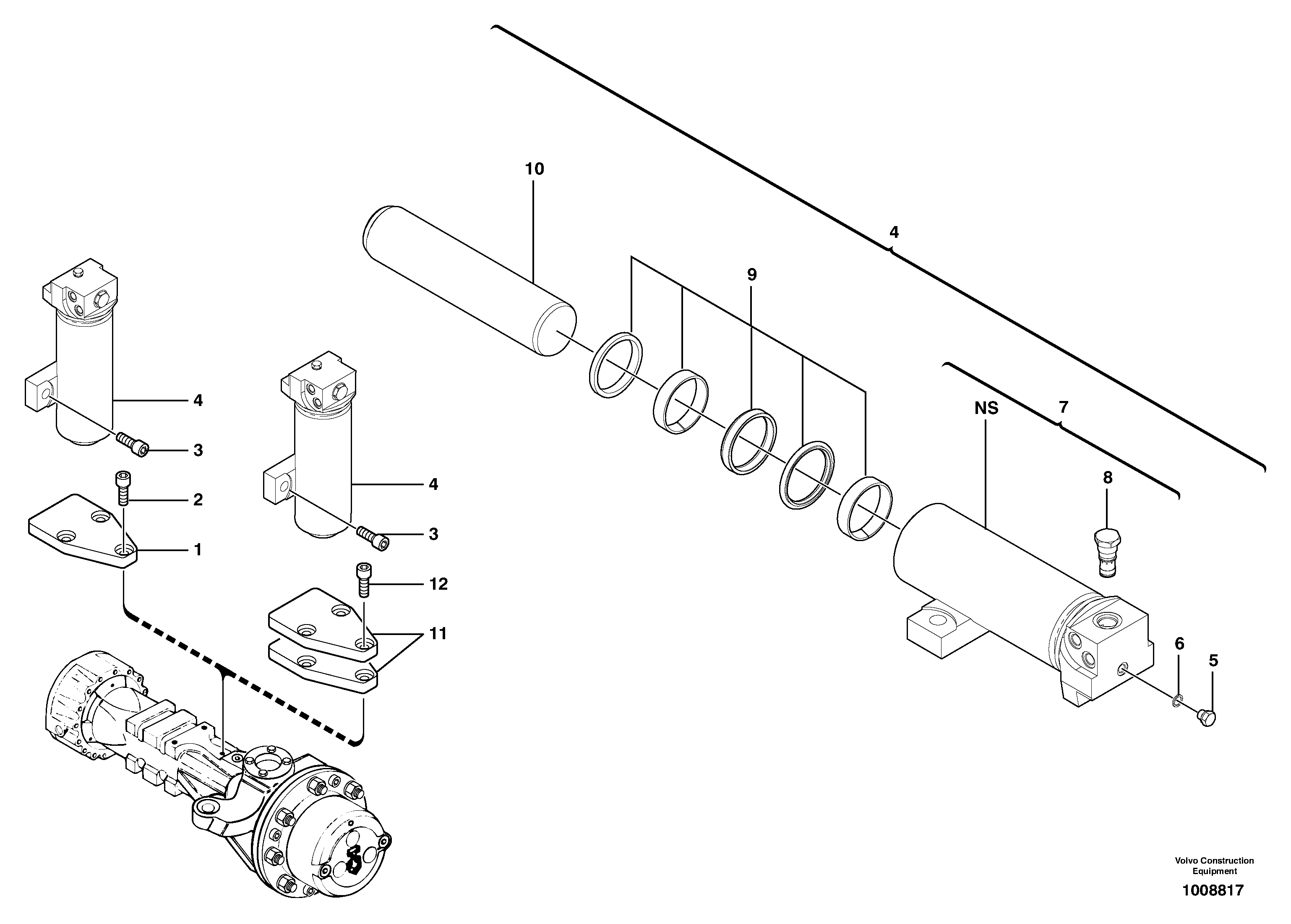 Схема запчастей Volvo EW70 - 7571 Oscillation lock cylinder EW70VV TYPE 262