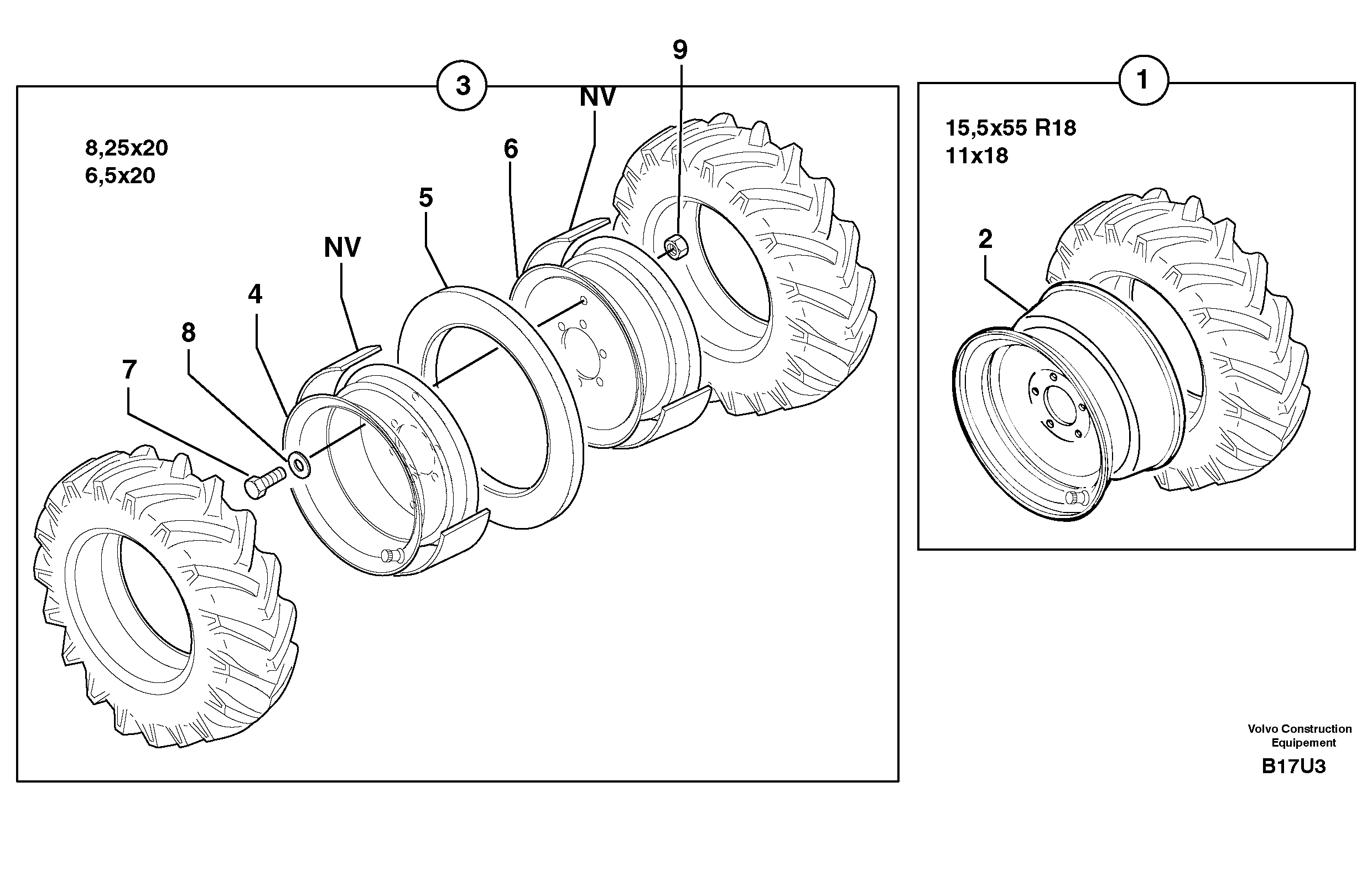 Схема запчастей Volvo EW70 - 7572 Wheels EW70VV TYPE 262