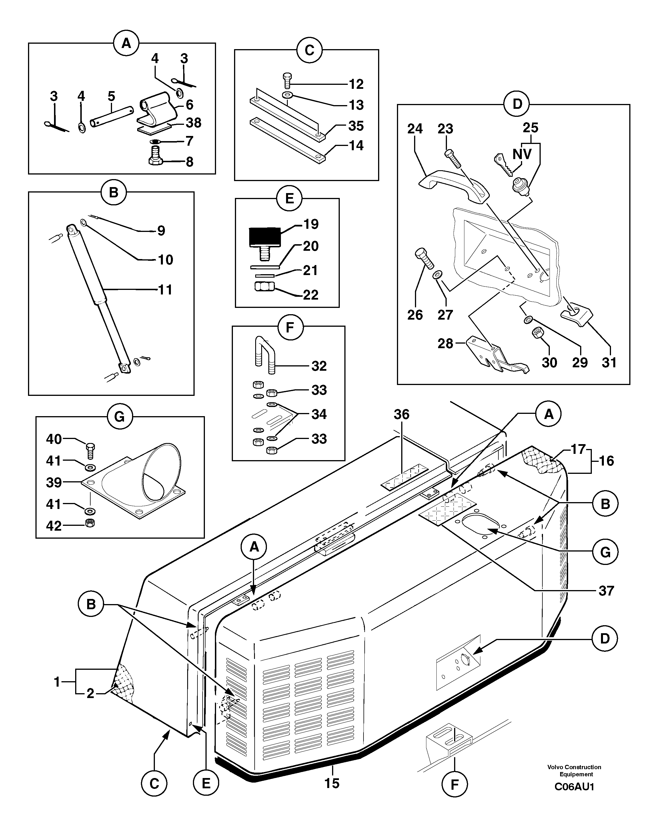 Схема запчастей Volvo EW70 - 105775 Крышка двигателя EW70VV TYPE 262