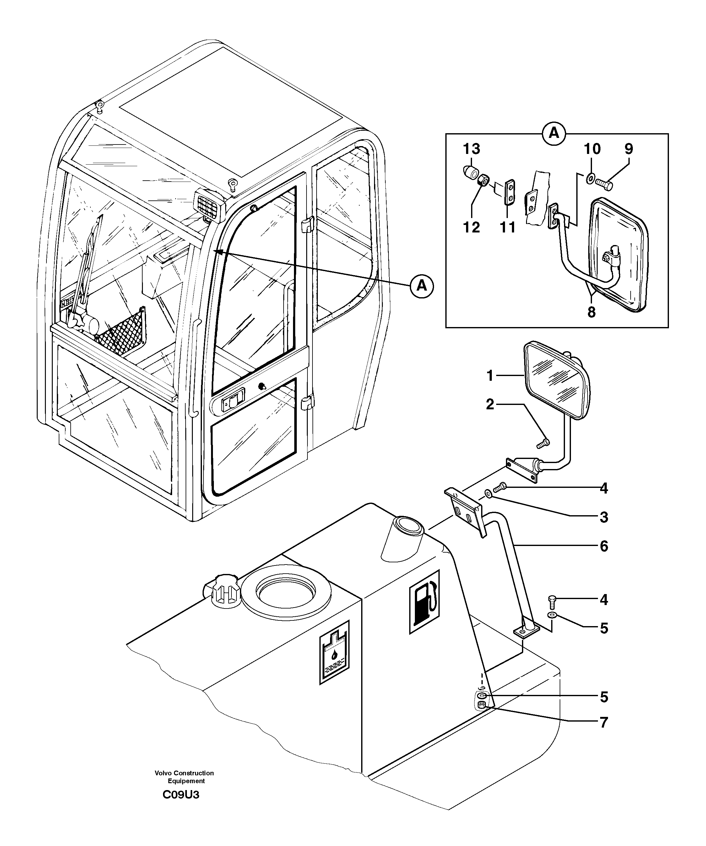 Схема запчастей Volvo EW70 - 7580 Rear-view mirror EW70VV TYPE 262