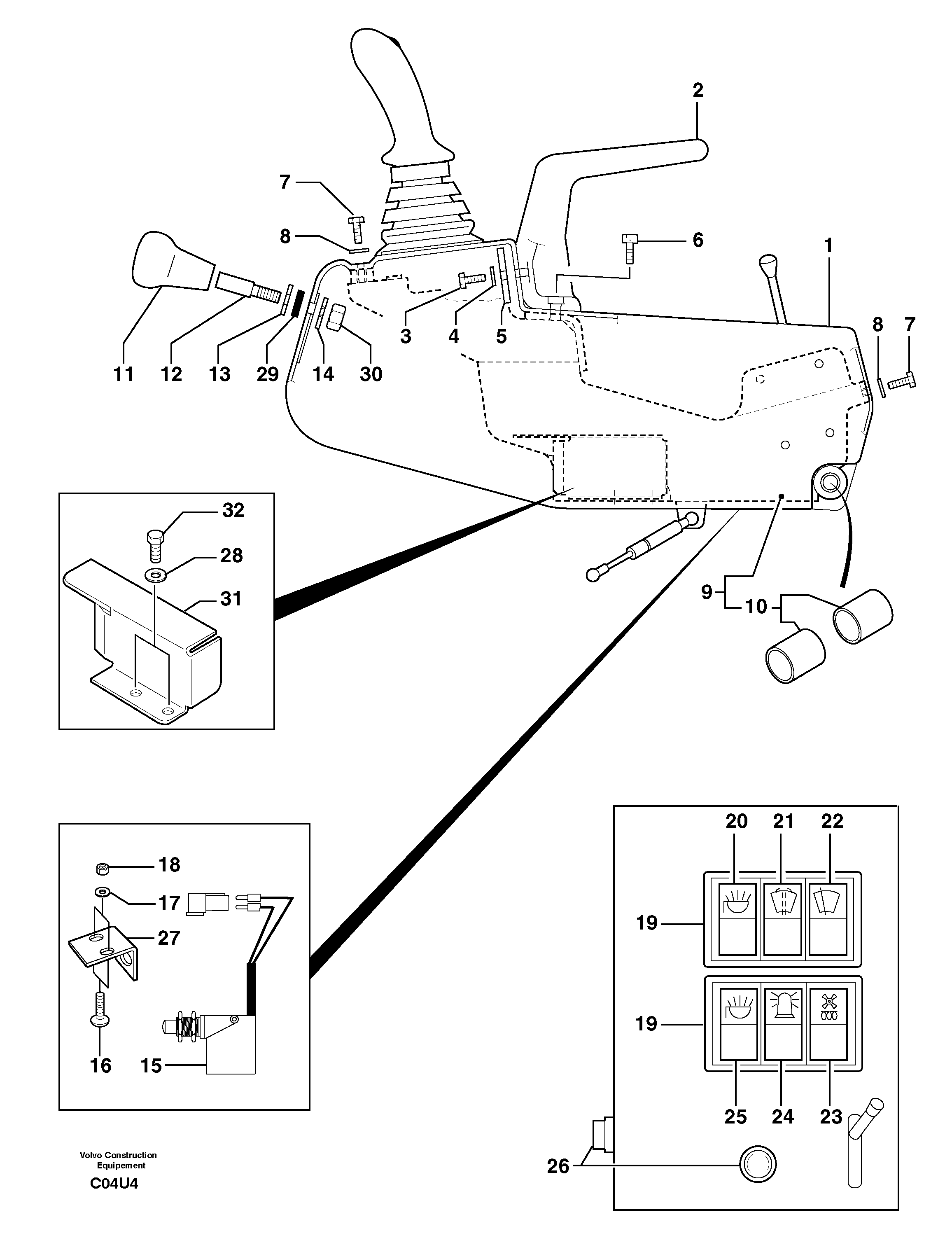 Схема запчастей Volvo EW70 - 96682 Operators station : instrument panel ( left ) EW70VV TYPE 262