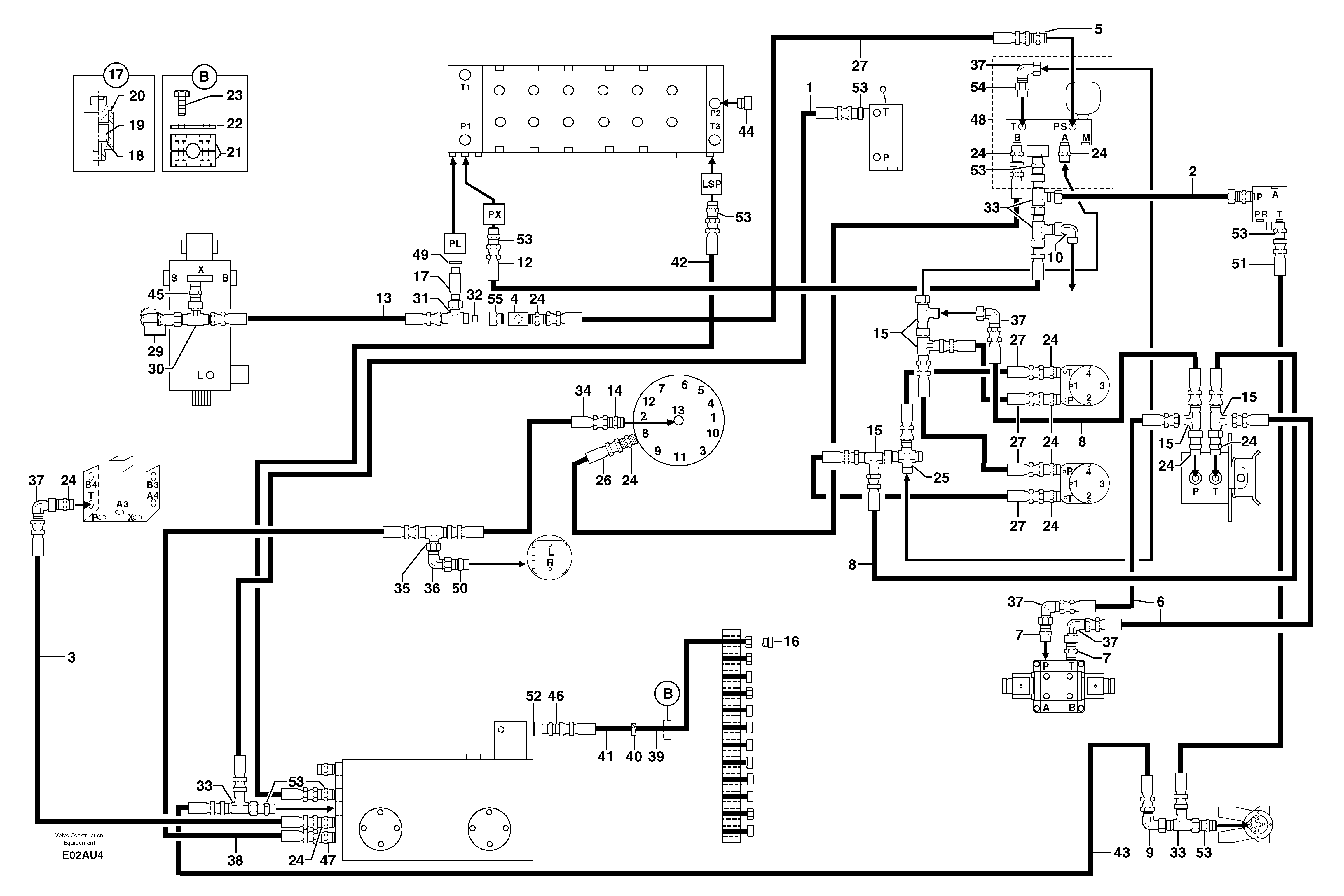 Схема запчастей Volvo EW70 - 102480 Attachments supply and return circuit EW70VV TYPE 262