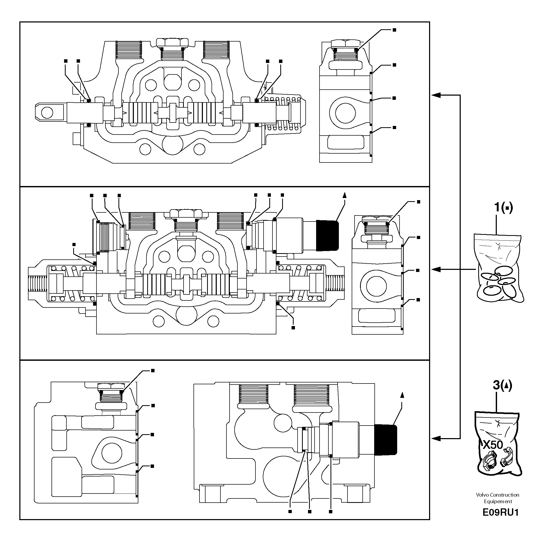 Схема запчастей Volvo EW70 - 10149 Control valve : seal (kit) for complete element EW70VV TYPE 262