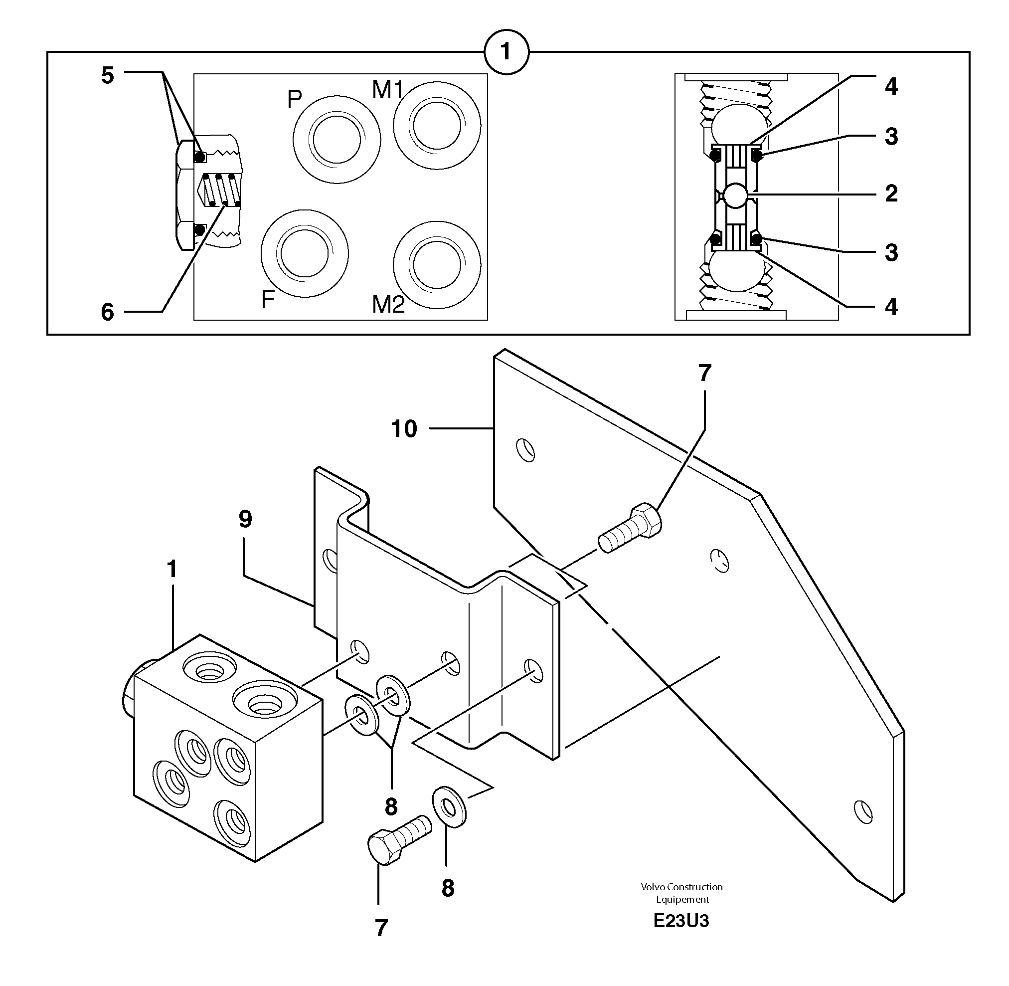 Схема запчастей Volvo EW70 - 35649 Hydraulic block EW70VV TYPE 262