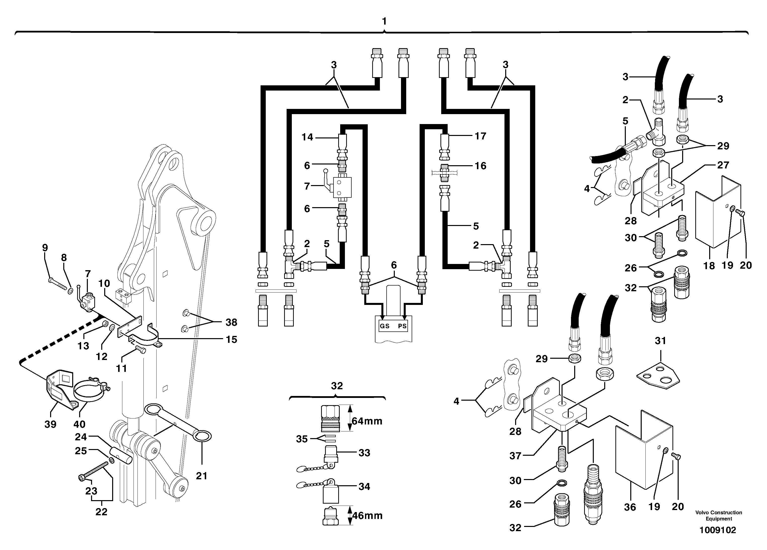 Схема запчастей Volvo EW70 - 105251 Hydr. circuit. ( attachment ) ( grab jaw ) EW70VV TYPE 262