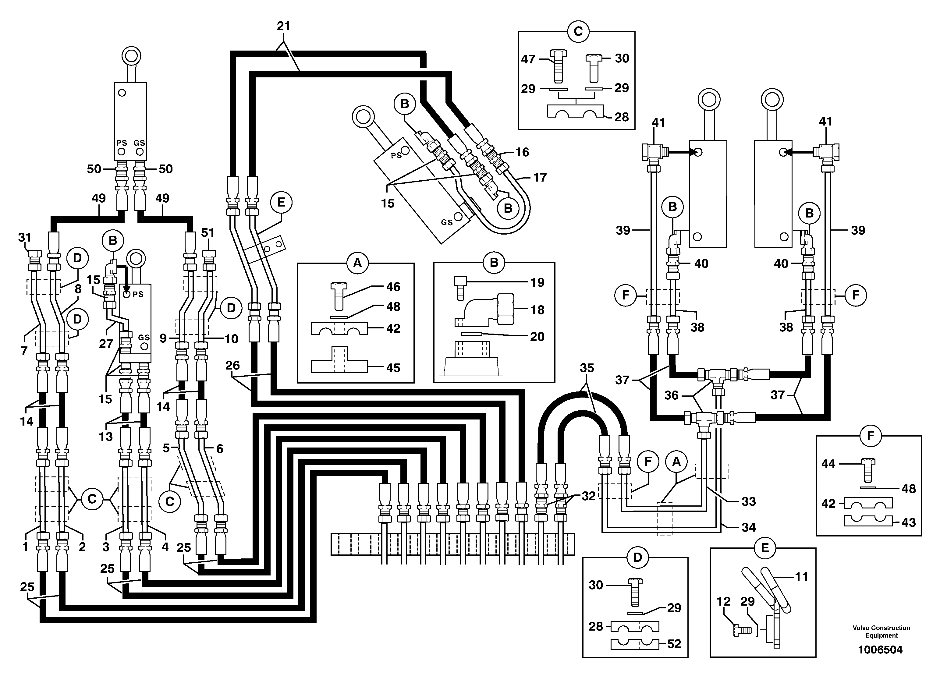 Схема запчастей Volvo EW70 - 90794 Hydr. circuit ( attachment ) ( continued ) EW70VV TYPE 262