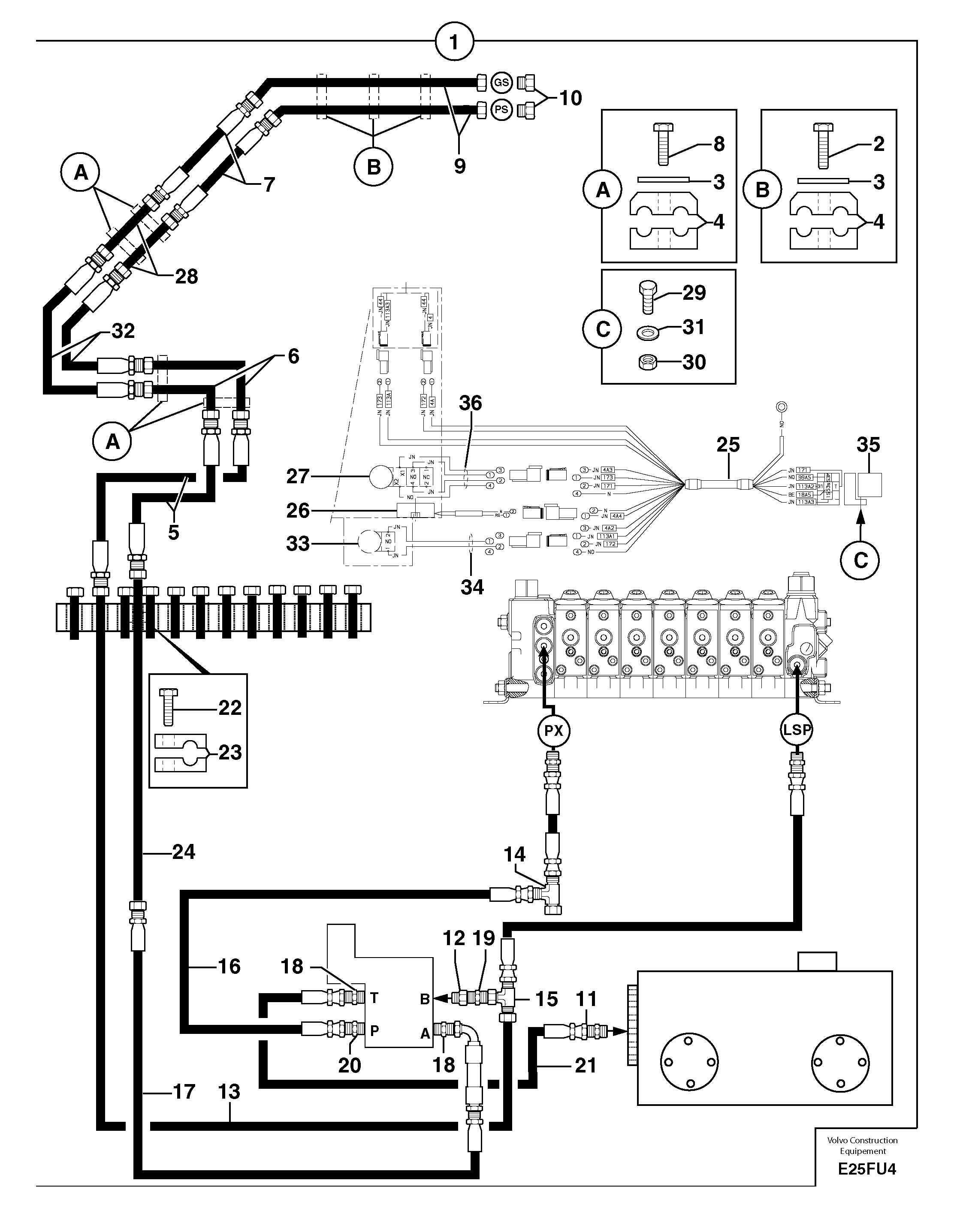 Схема запчастей Volvo EW70 - 100829 Hyd. circuit (quickfit/double-acting) EW70VV TYPE 262
