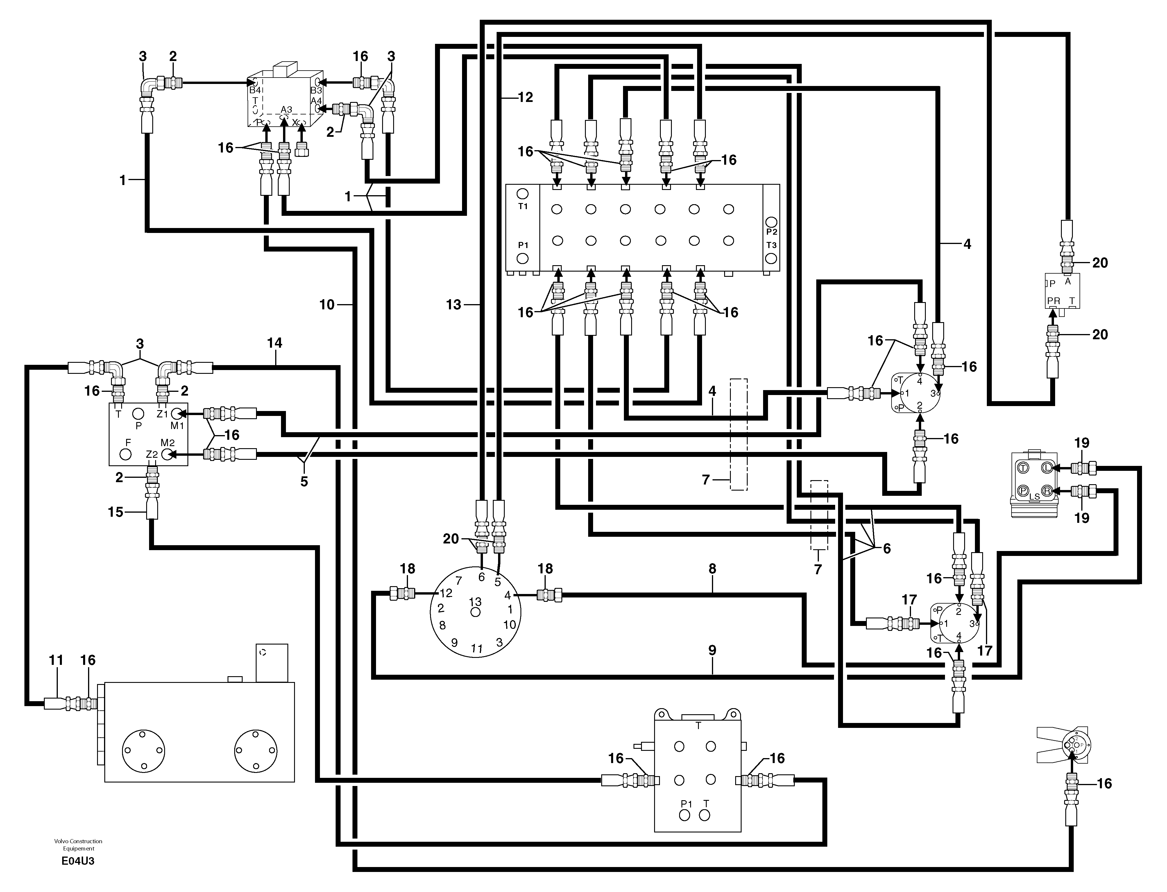 Схема запчастей Volvo EW70 - 102683 Hydr. circuit. ( platform ) ( continued ) EW70 TYPE 262