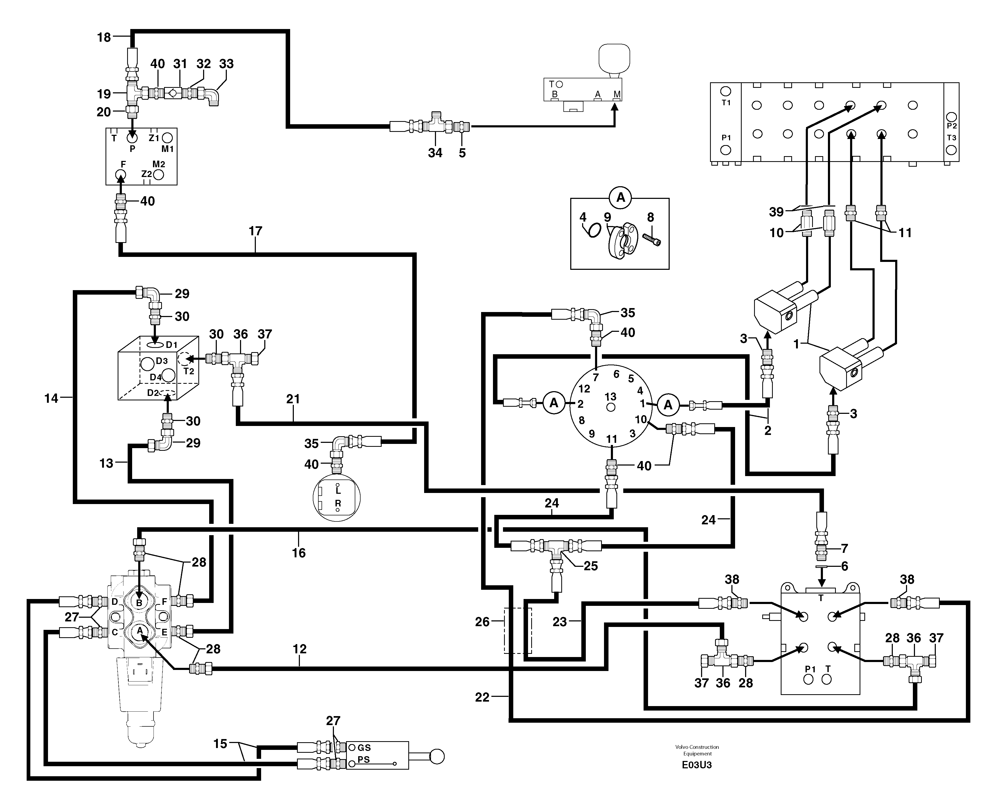 Схема запчастей Volvo EW70 - 105932 Hydraulic circuit ( platform ) EW70 TYPE 262