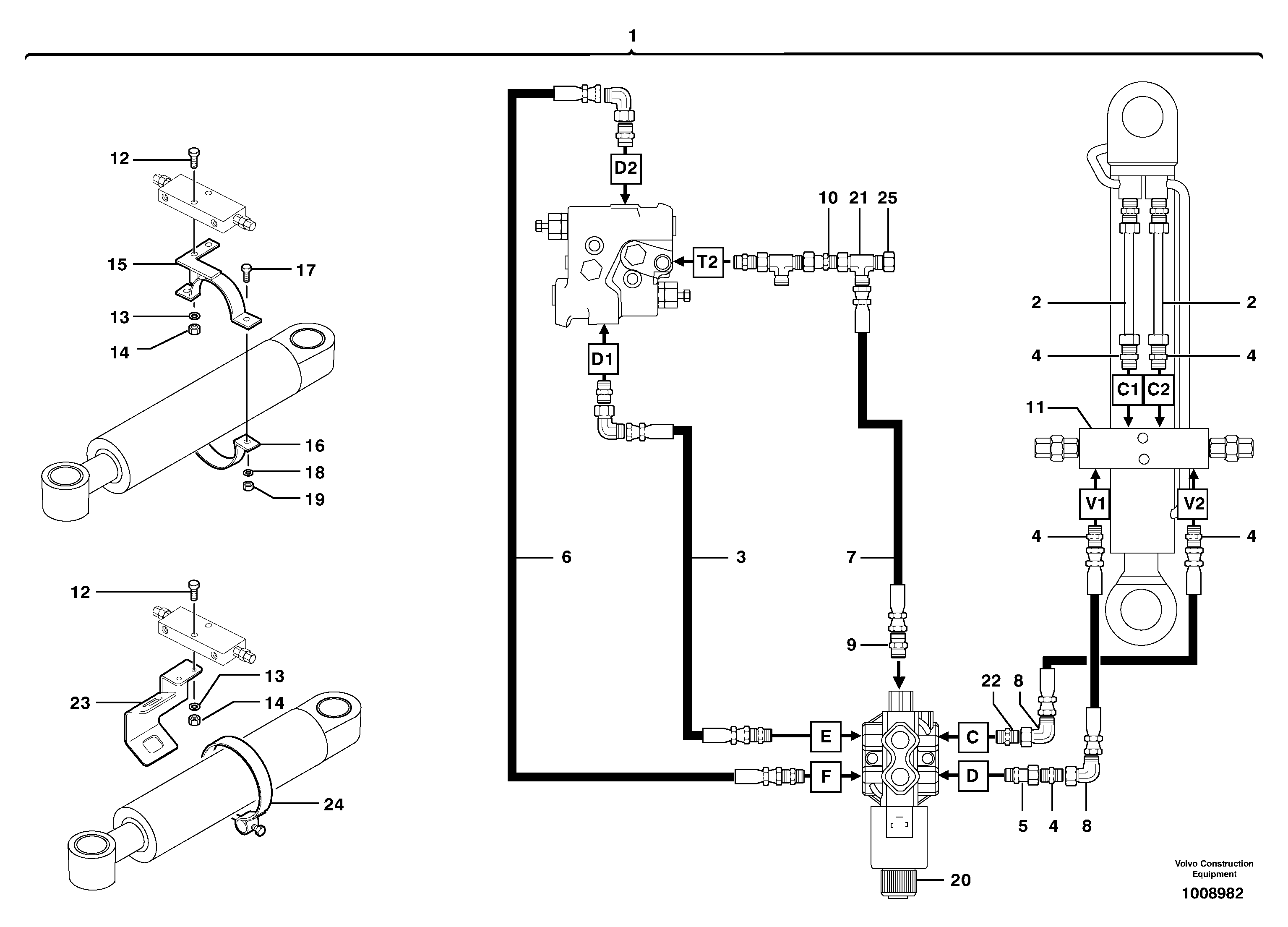 Схема запчастей Volvo EW70 - 106572 Hydraulic circuit ( balancing valve / offset cylinder ) EW70 TYPE 262